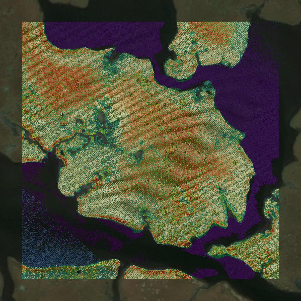 This image shows a LiDAR point cloud in St. Bernard Parish created using GIS data in Equator.