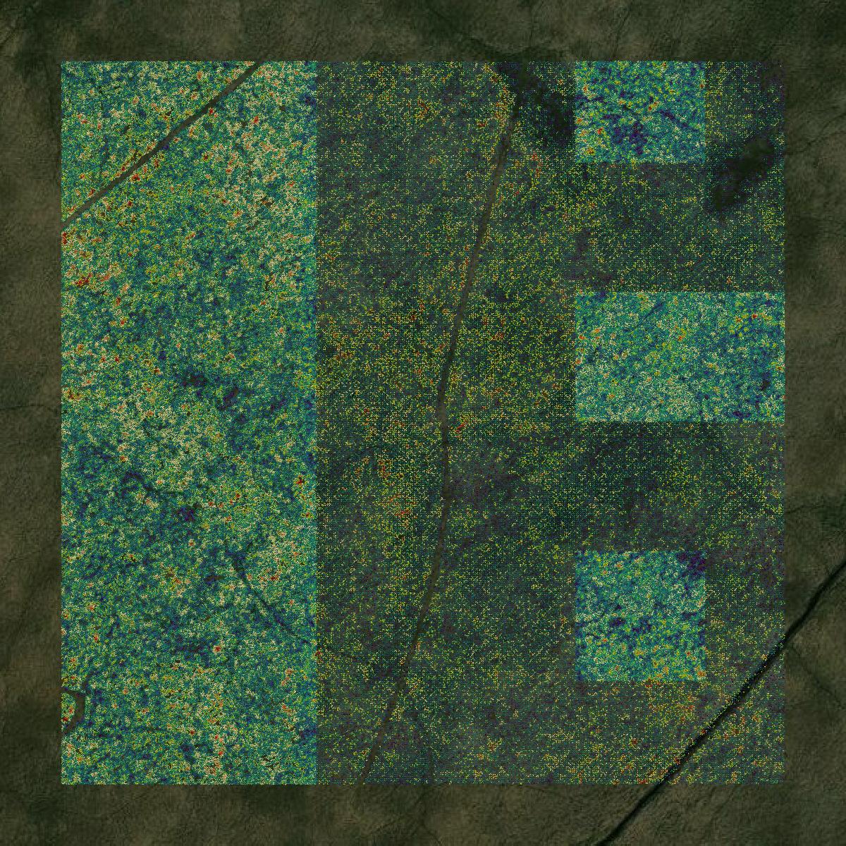 This image shows a LiDAR point cloud in St. Charles Parish created using GIS data in Equator.