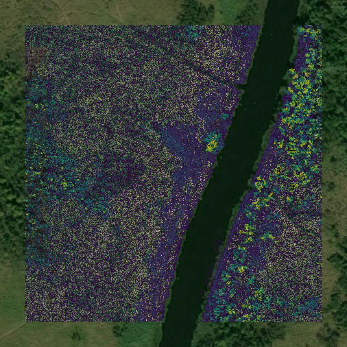 This image shows a LiDAR point cloud in St. John the Baptist Parish created using GIS data in Equator.