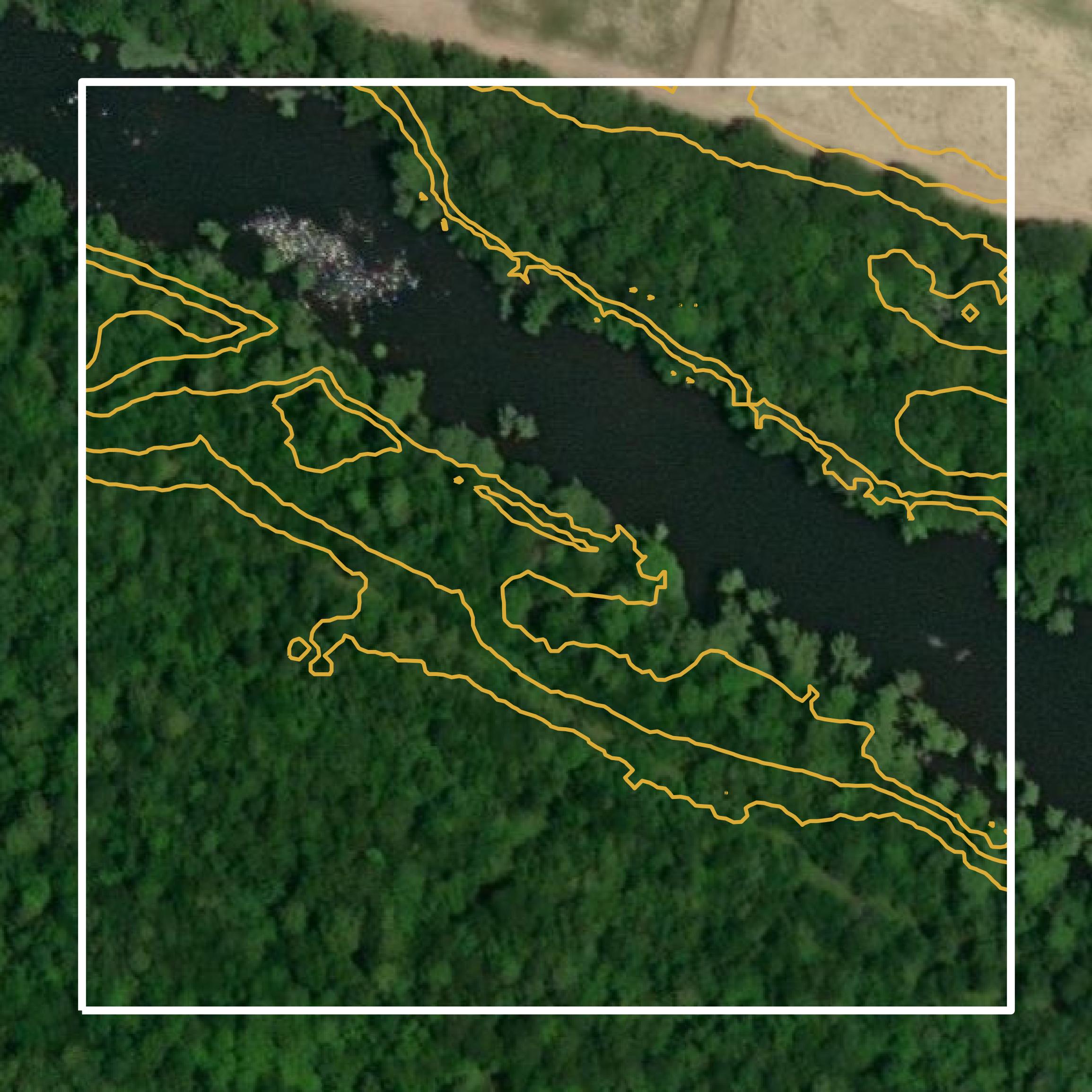 This image shows a contour map in St. Landry Parish created using GIS data in Equator.