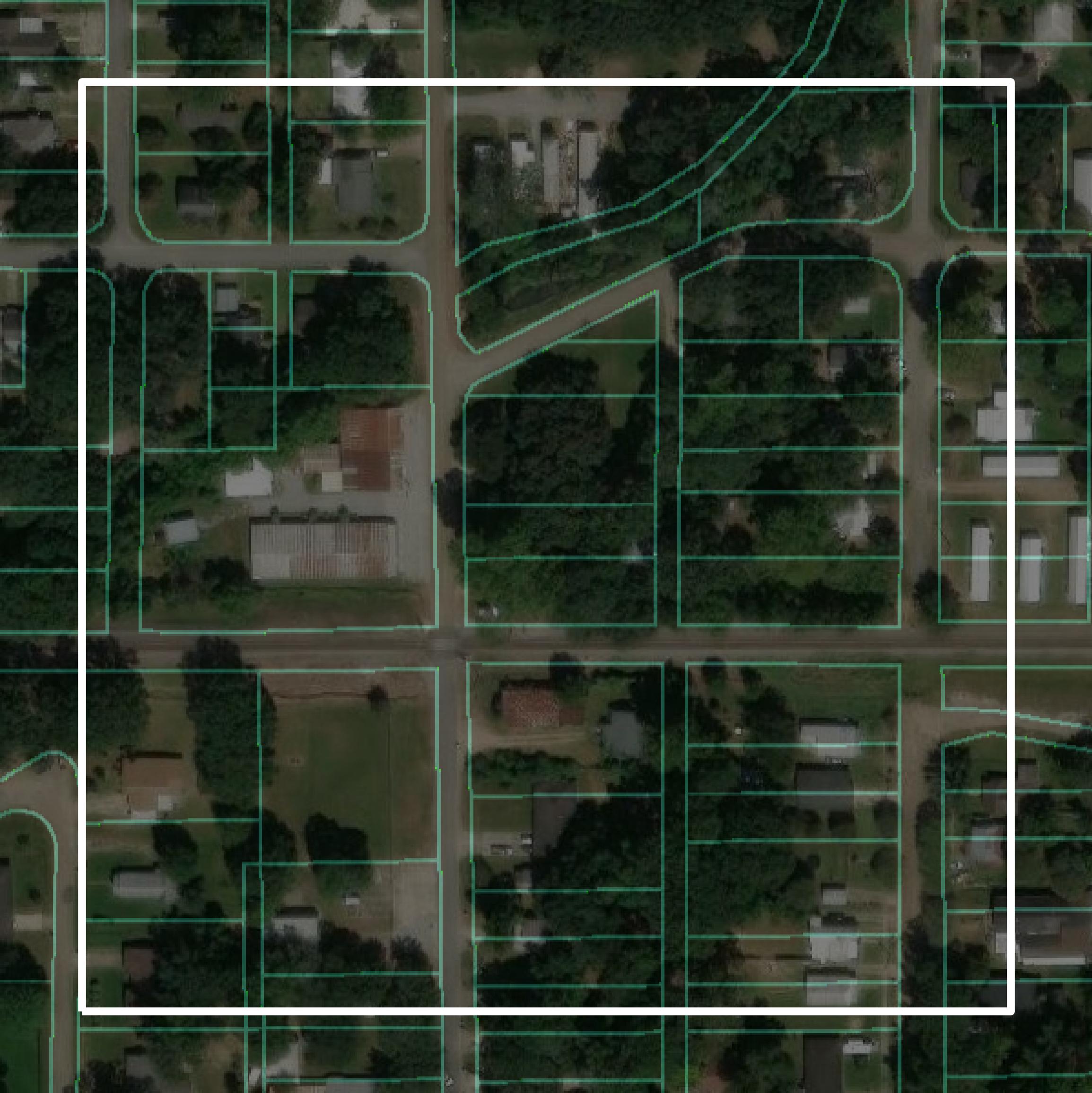 This image shows parcel and building data in St. Landry Parish created using GIS data in Equator.