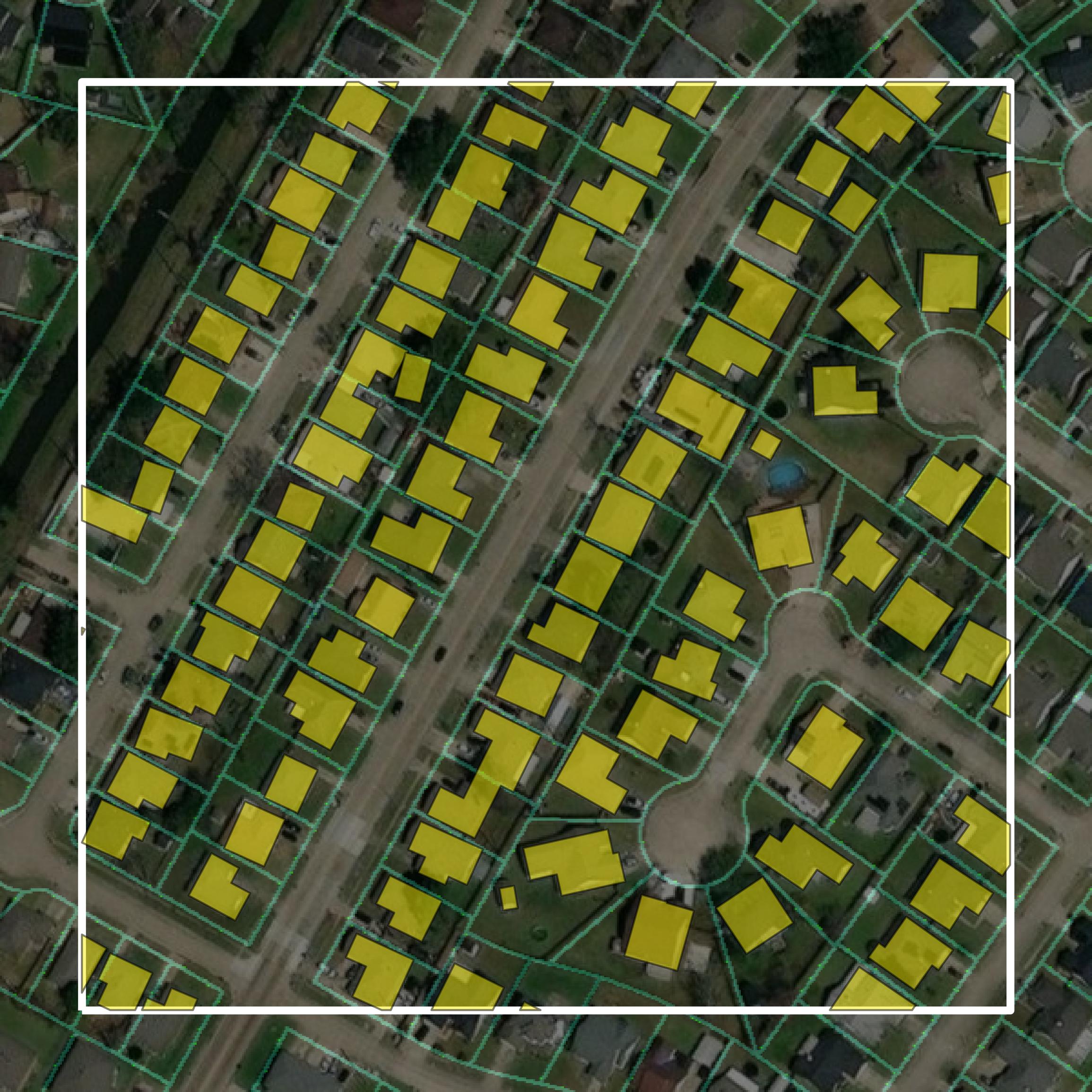 This image shows parcel and building data in St. John the Baptist Parish created using GIS data in Equator.