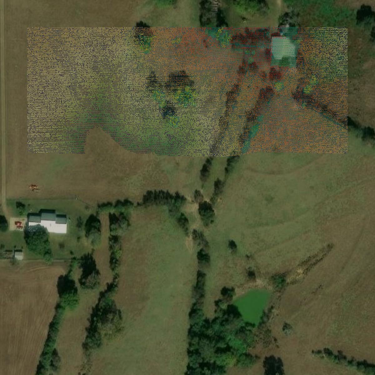 This image shows a LiDAR point cloud in Tangipahoa Parish created using GIS data in Equator.