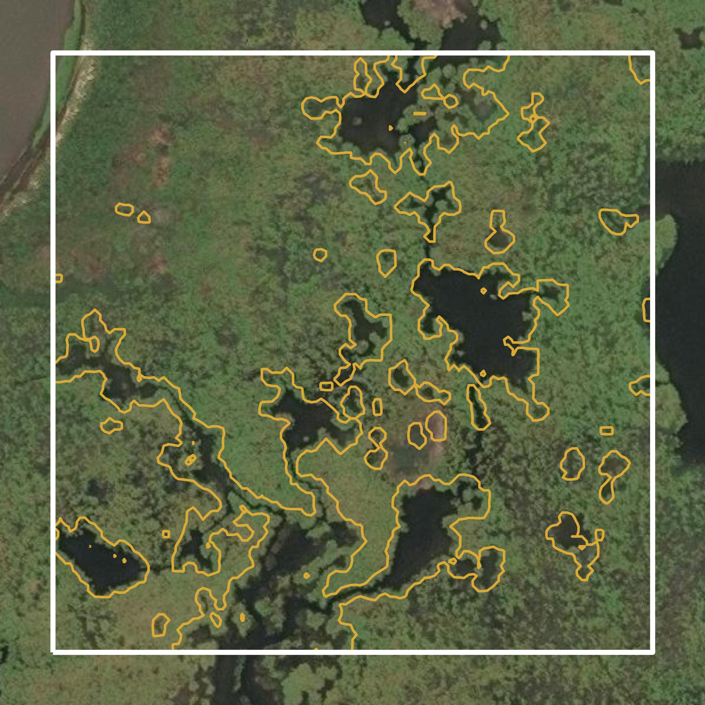 This image shows a contour map in Terrebonne Parish created using GIS data in Equator.