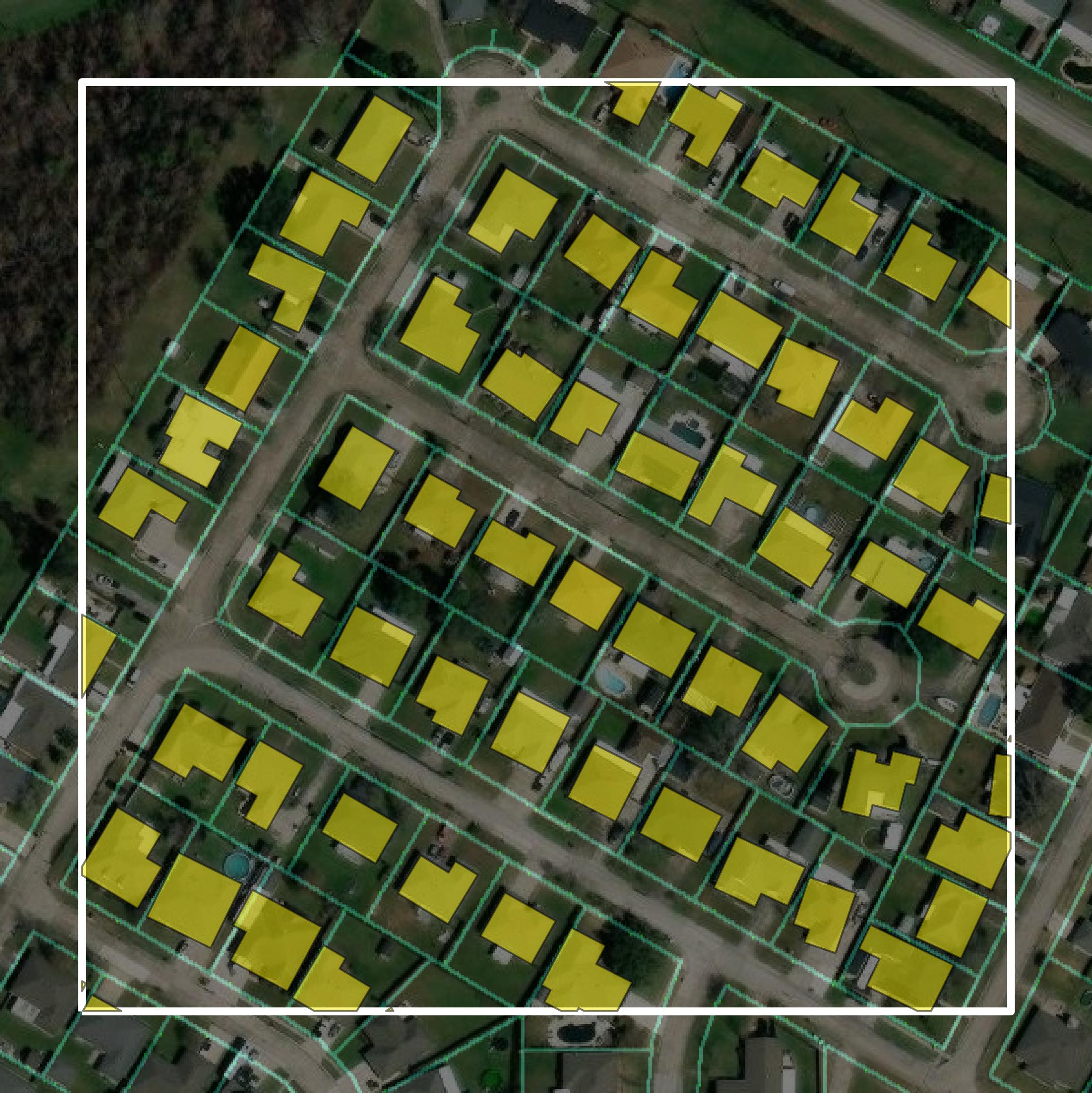 This image shows parcel and building data in Terrebonne Parish created using GIS data in Equator.