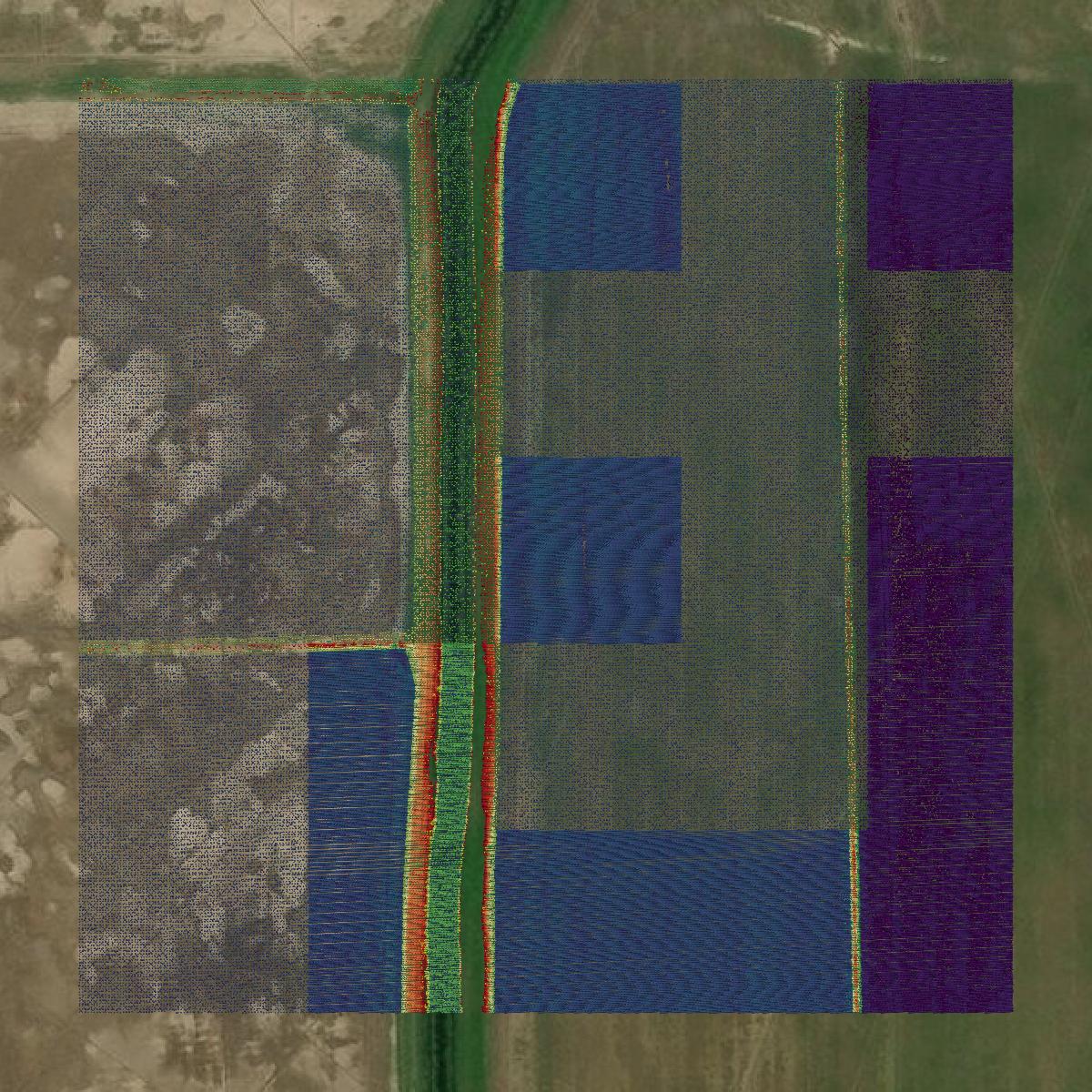 This image shows a LiDAR point cloud in Vermilion Parish created using GIS data in Equator.