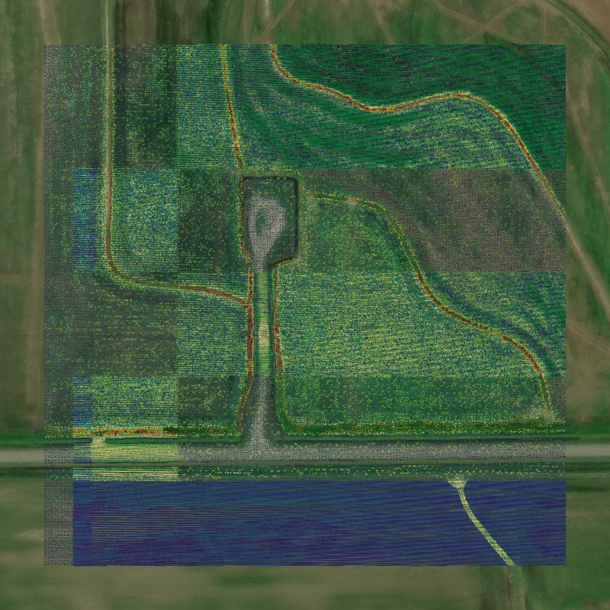 This image shows a LiDAR point cloud in Vermilion Parish created using GIS data in Equator.