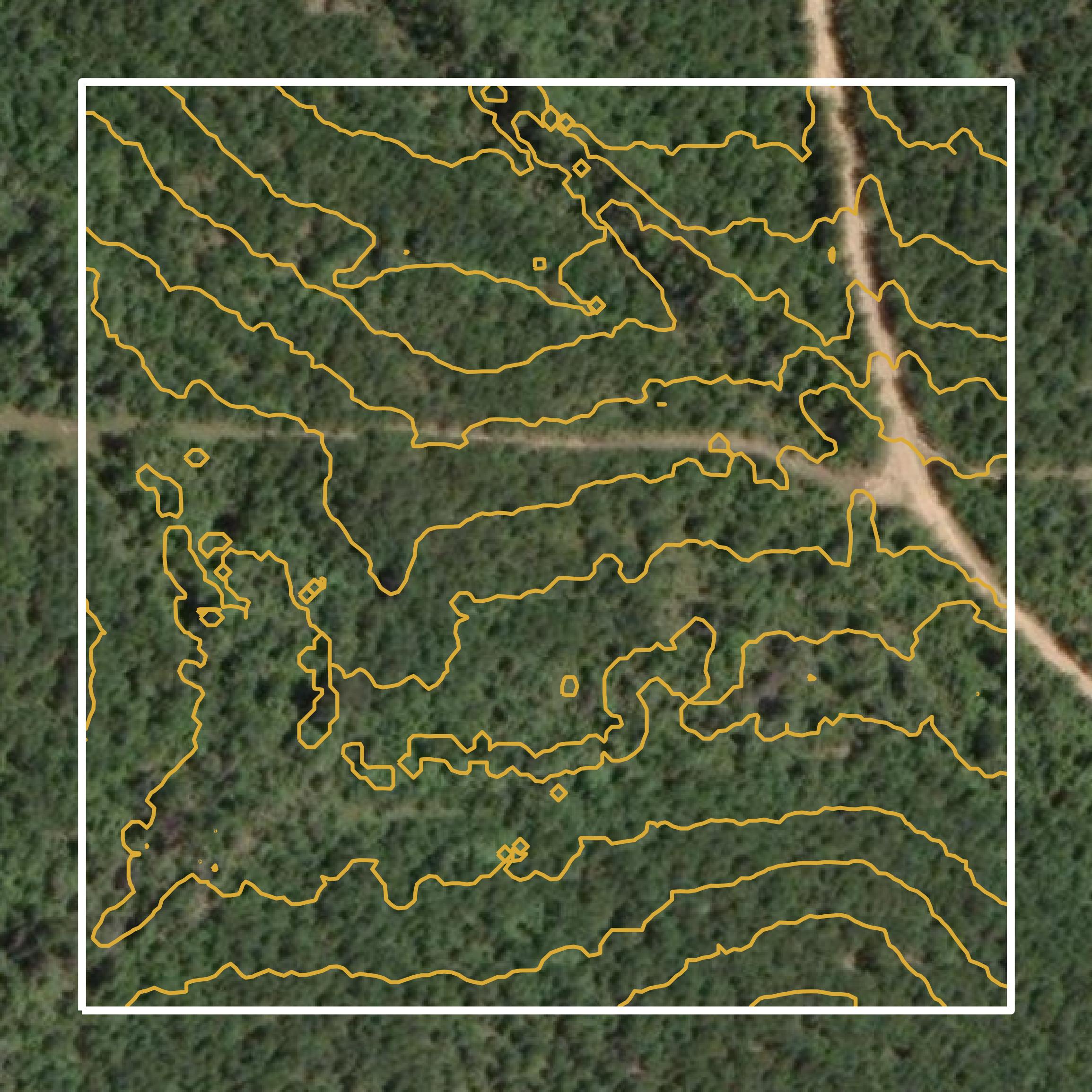 This image shows a contour map in Vernon Parish created using GIS data in Equator.
