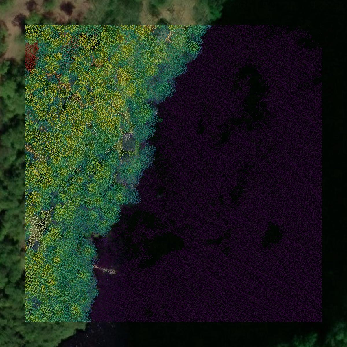 This image shows a LiDAR point cloud in Lincoln County created using GIS data in Equator.