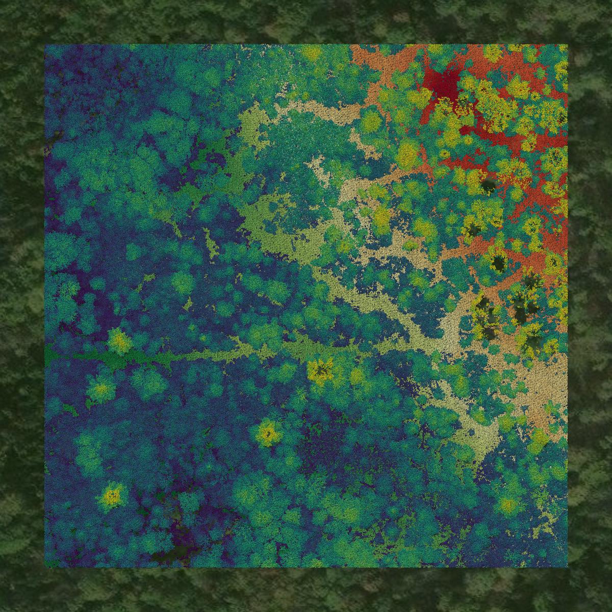 This image shows a LiDAR point cloud in Piscataquis County created using GIS data in Equator.