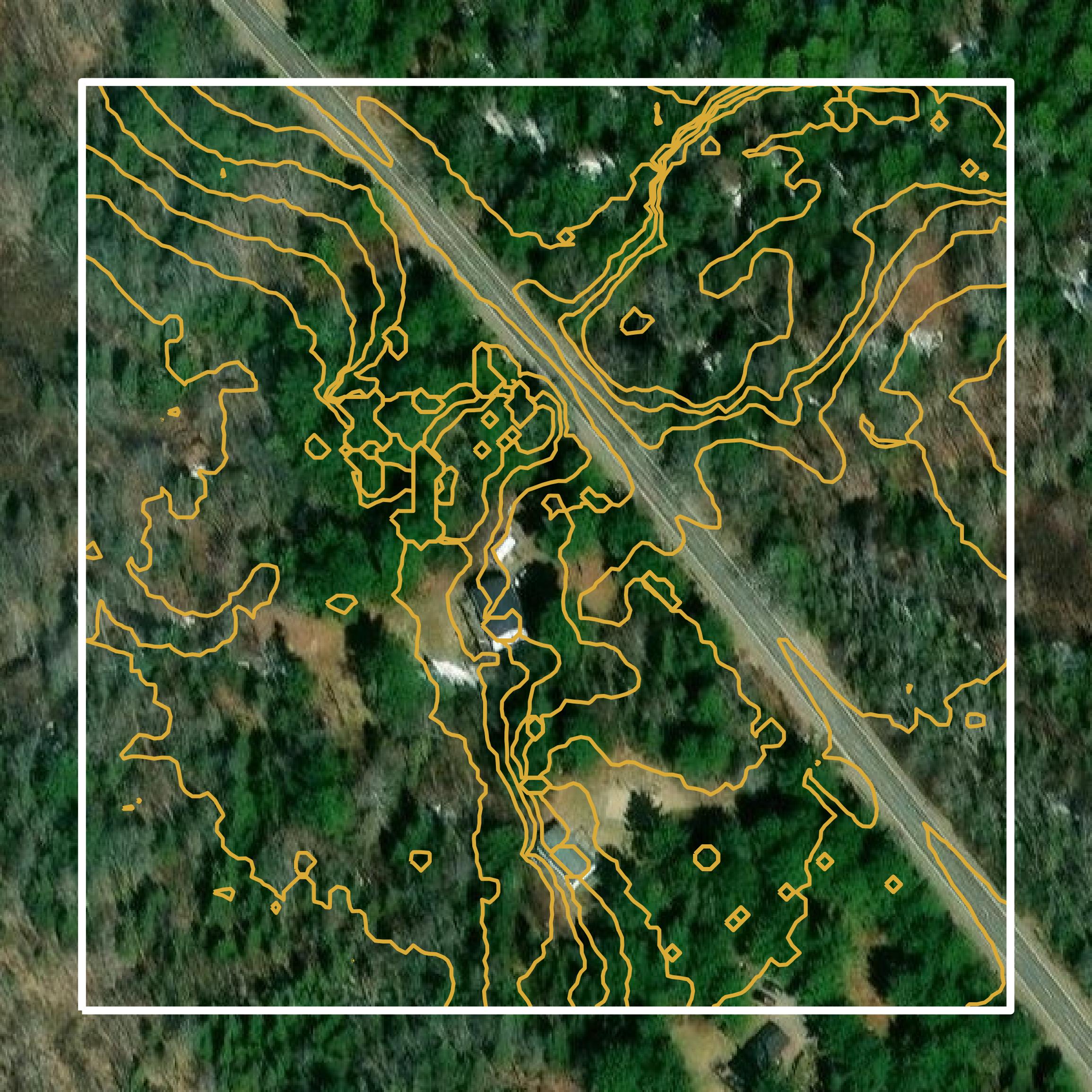 This image shows a contour map in Waldo County created using GIS data in Equator.