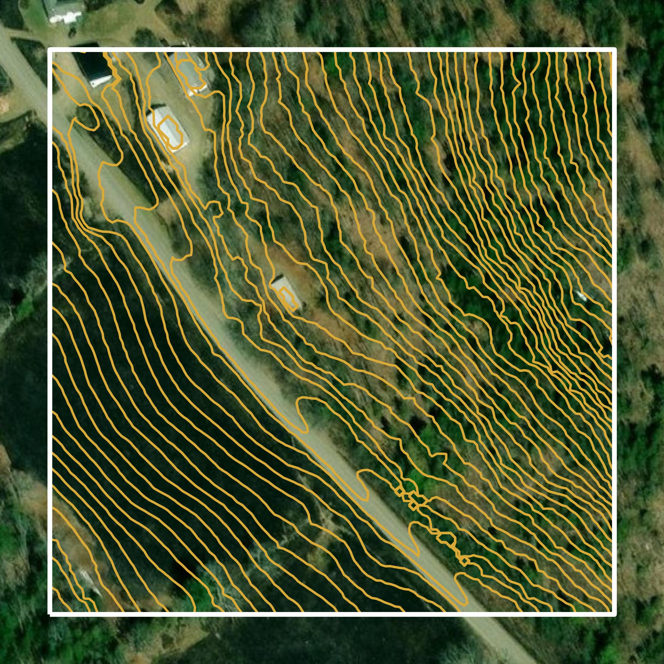 This image shows a contour map in Waldo County created using GIS data in Equator.