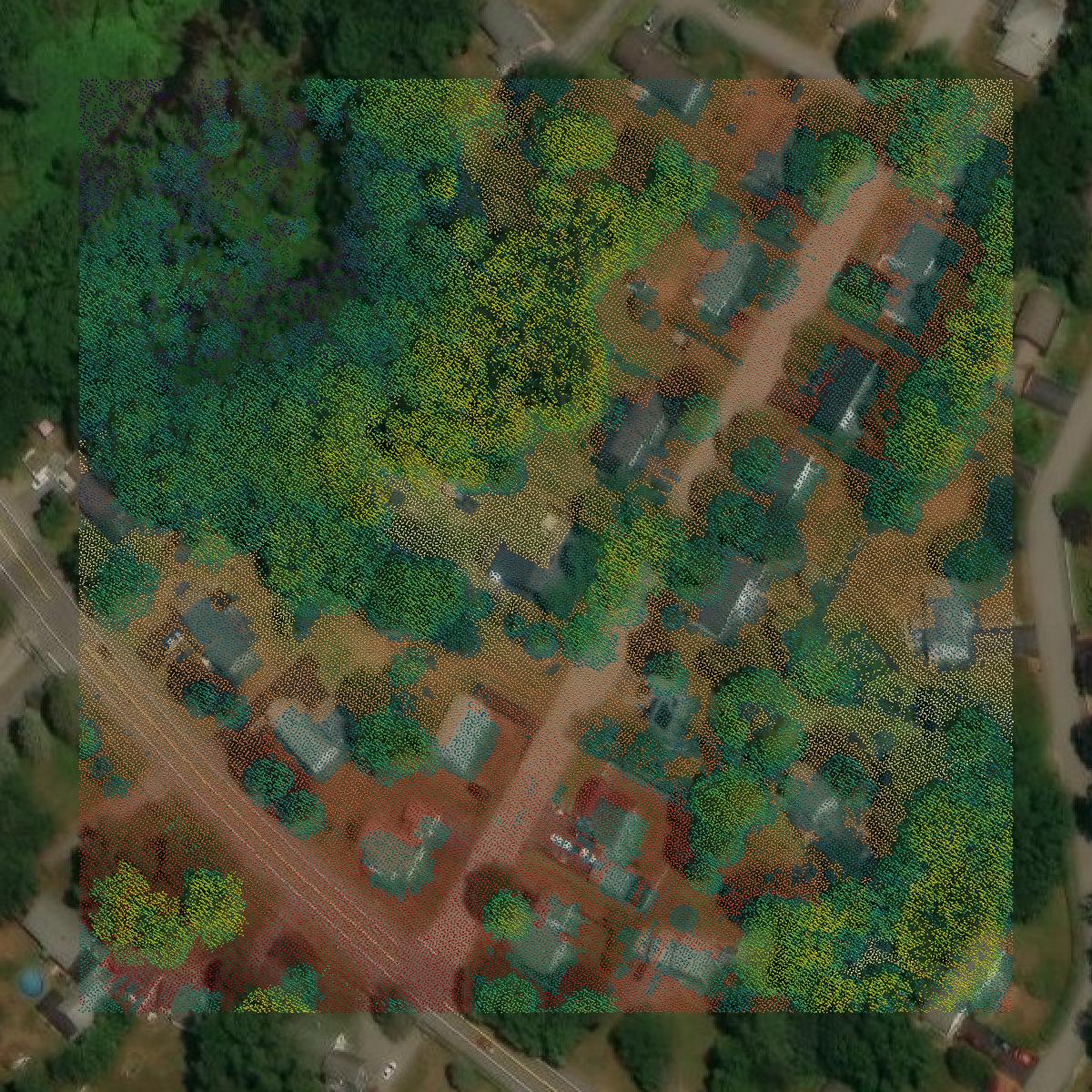 This image shows a LiDAR point cloud in York County created using GIS data in Equator.