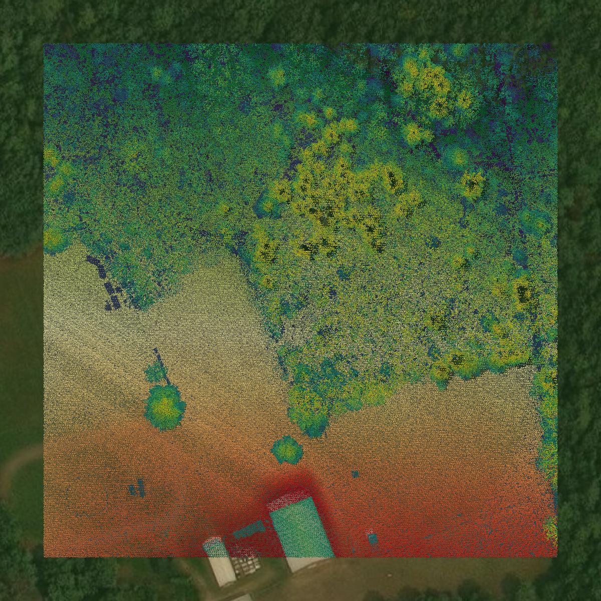 This image shows a LiDAR point cloud in York County created using GIS data in Equator.