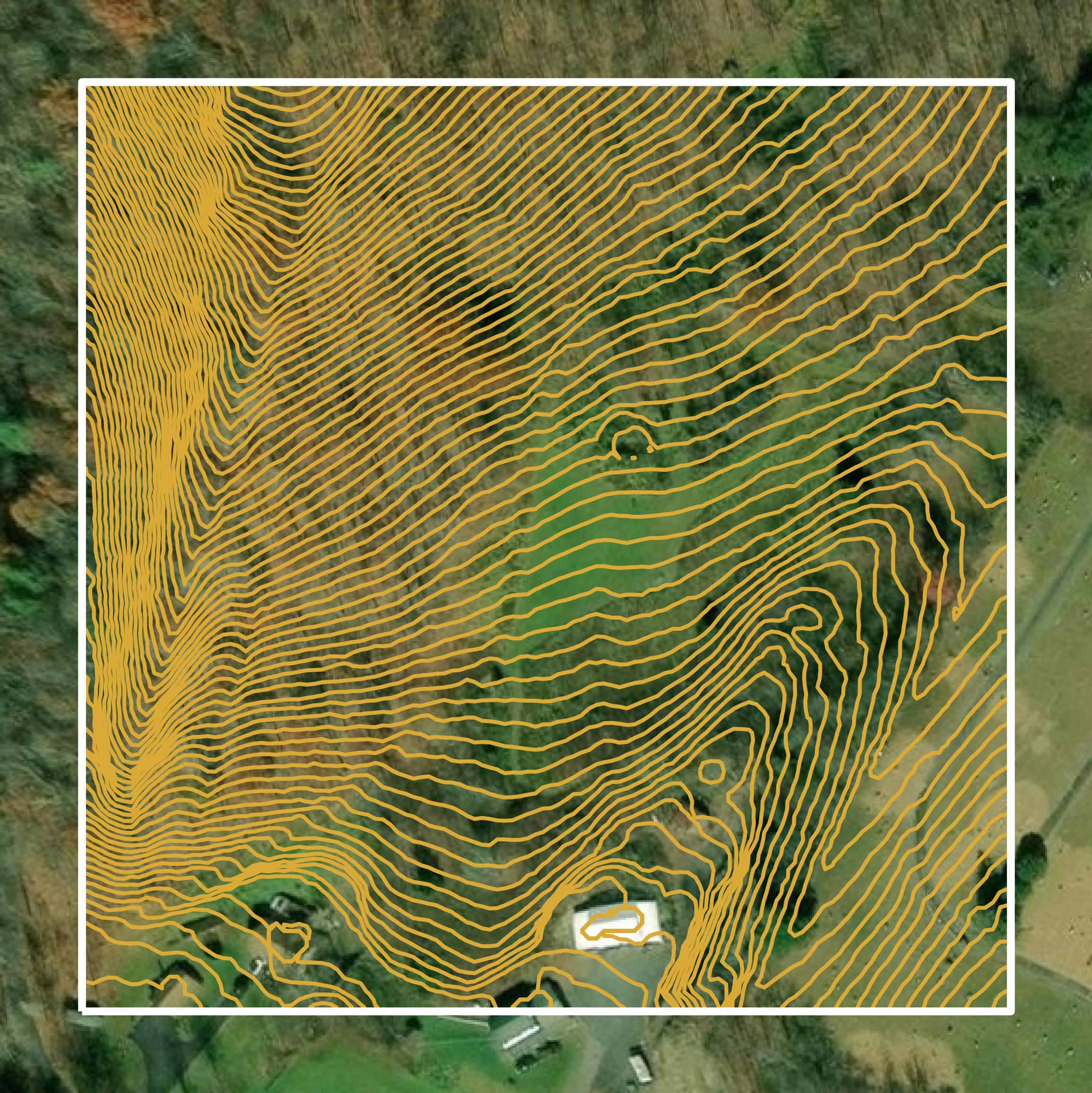 This image shows a contour map in Allegany County created using GIS data in Equator.