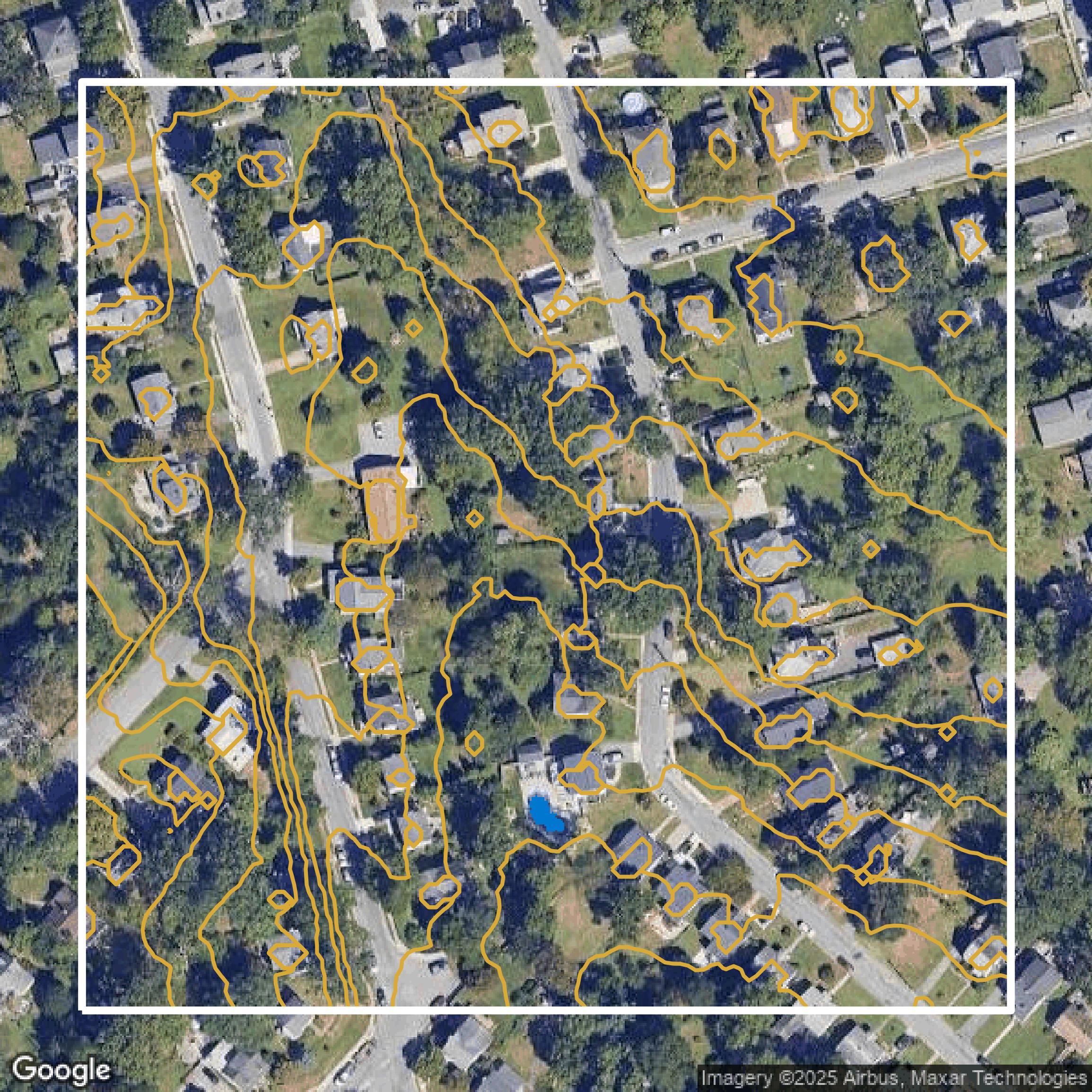 This image shows a contour map in Baltimore County created using GIS data in Equator.