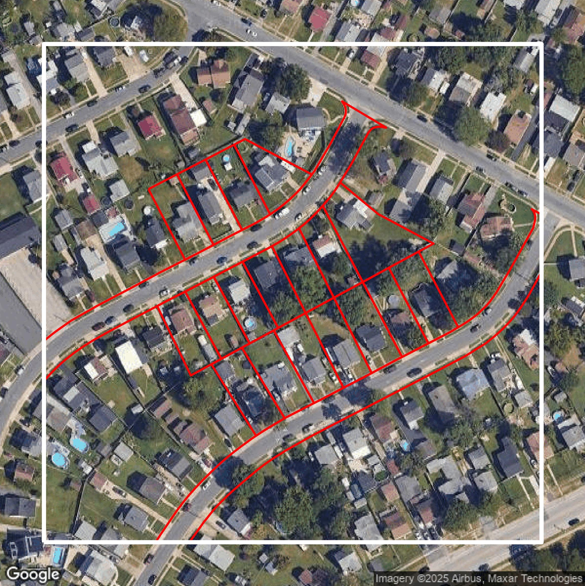 This image shows parcel data in Baltimore County created using GIS data in Equator.