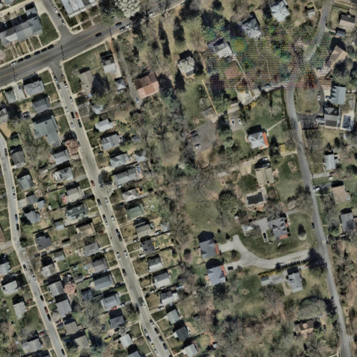 This image shows a LiDAR point cloud in Baltimore County created using GIS data in Equator.