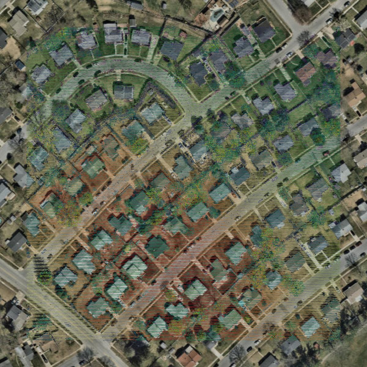 This image shows a LiDAR point cloud in Baltimore County created using GIS data in Equator.