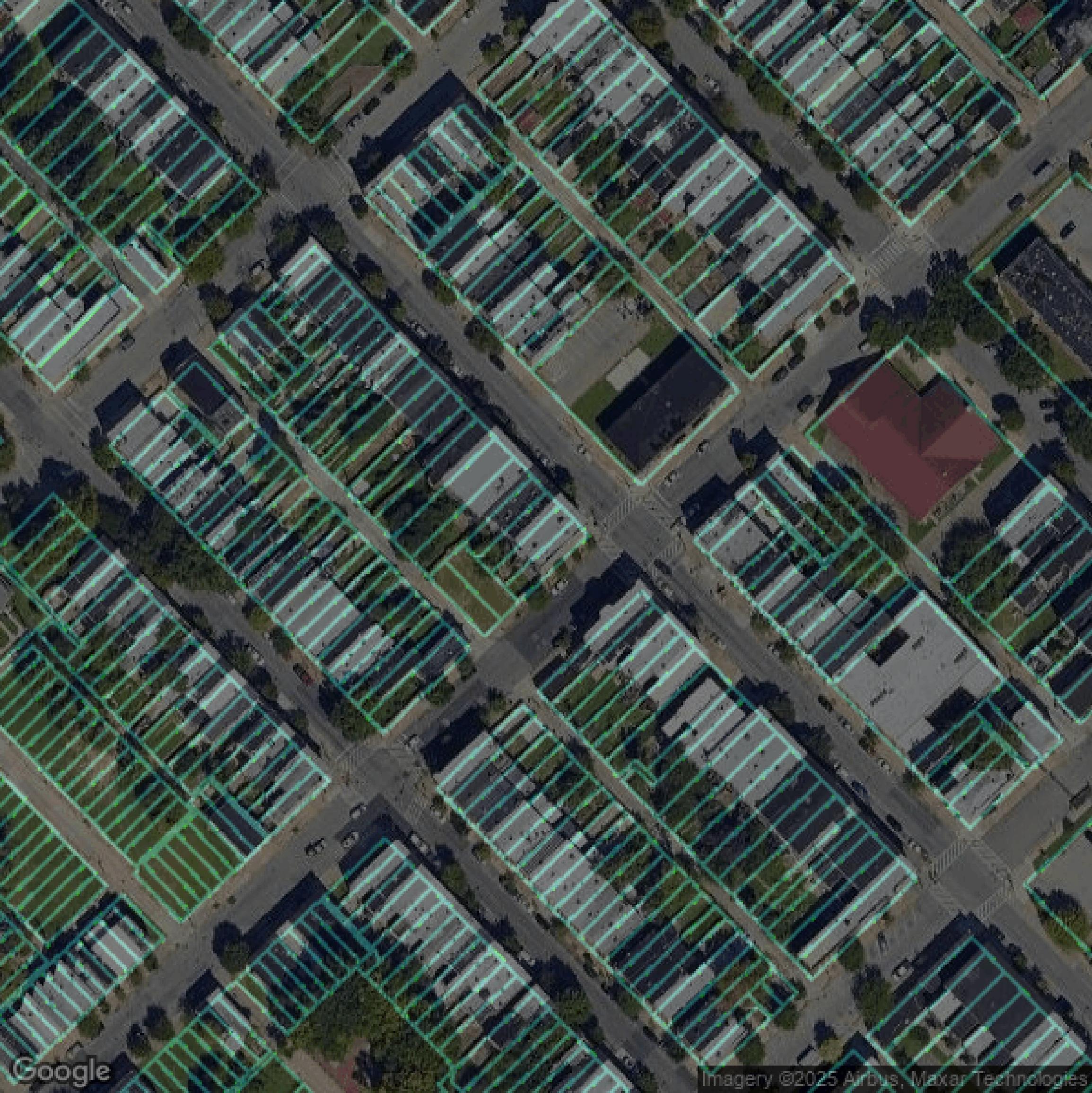 This image shows parcel data in Baltimore city created using GIS data in Equator.