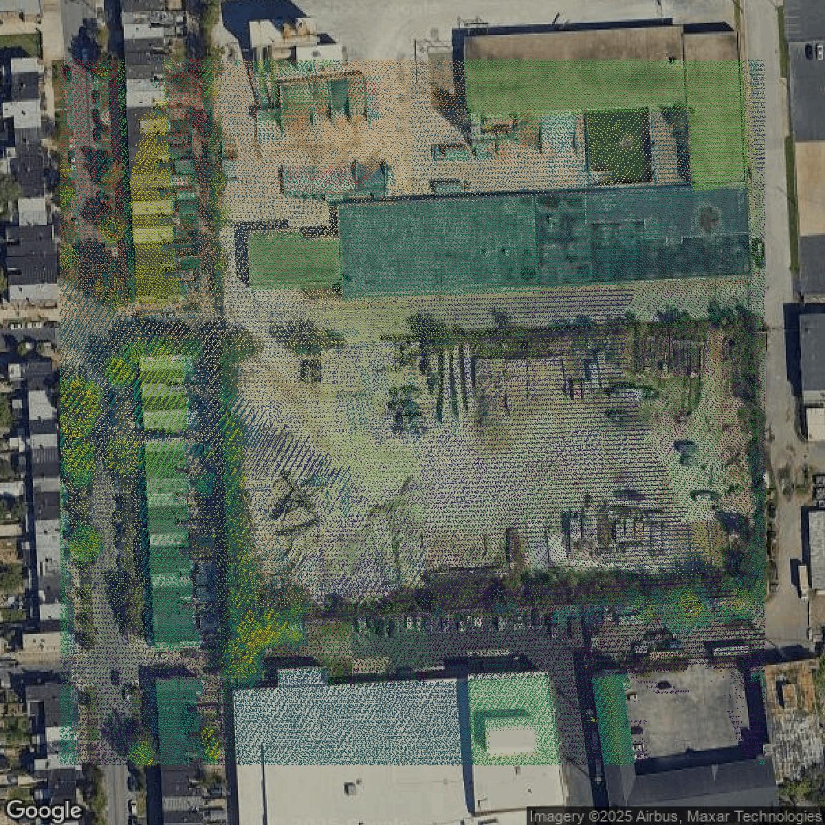 This image shows a LiDAR point cloud in Baltimore city created using GIS data in Equator.