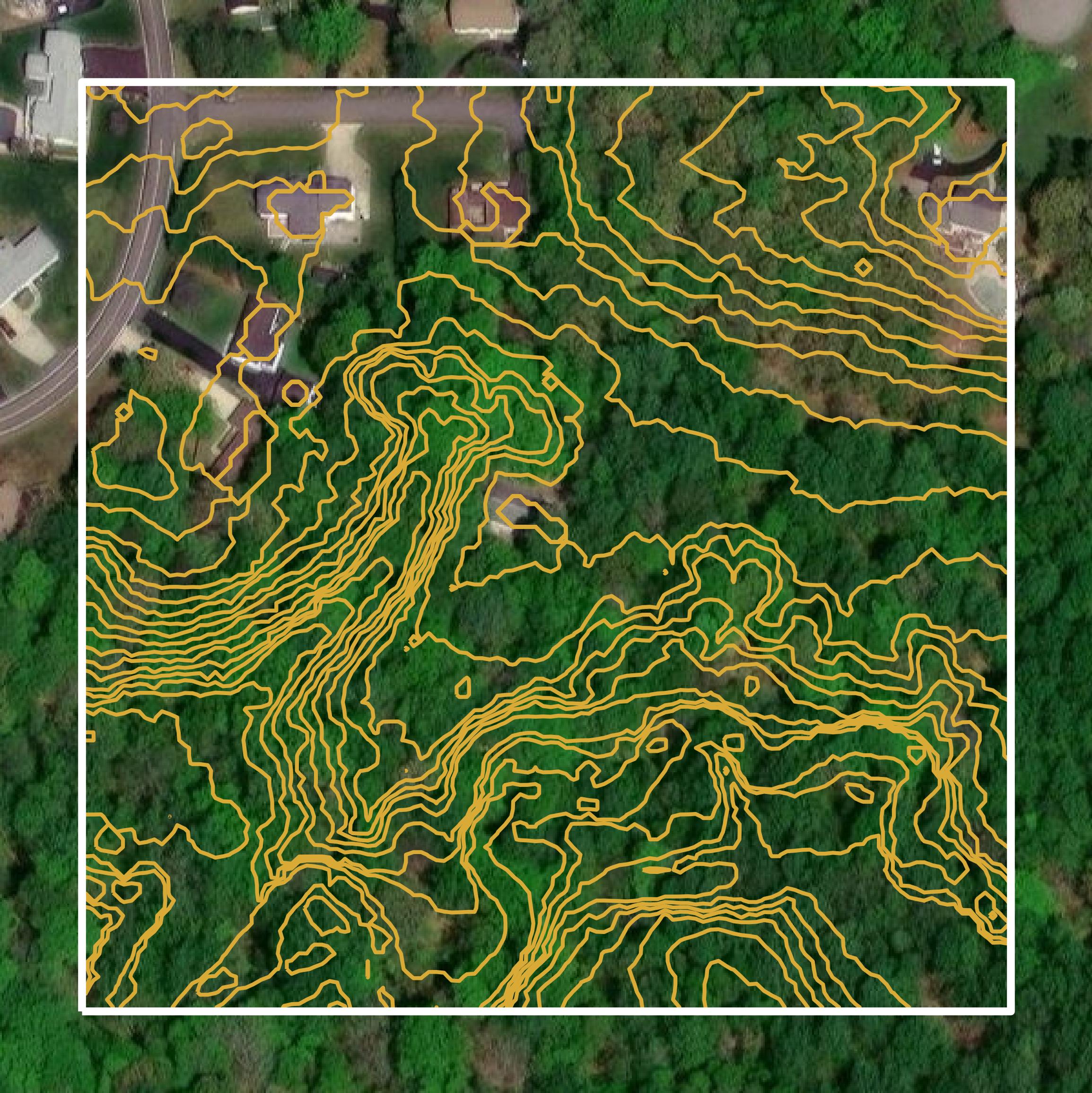 This image shows a contour map in Calvert County created using GIS data in Equator.