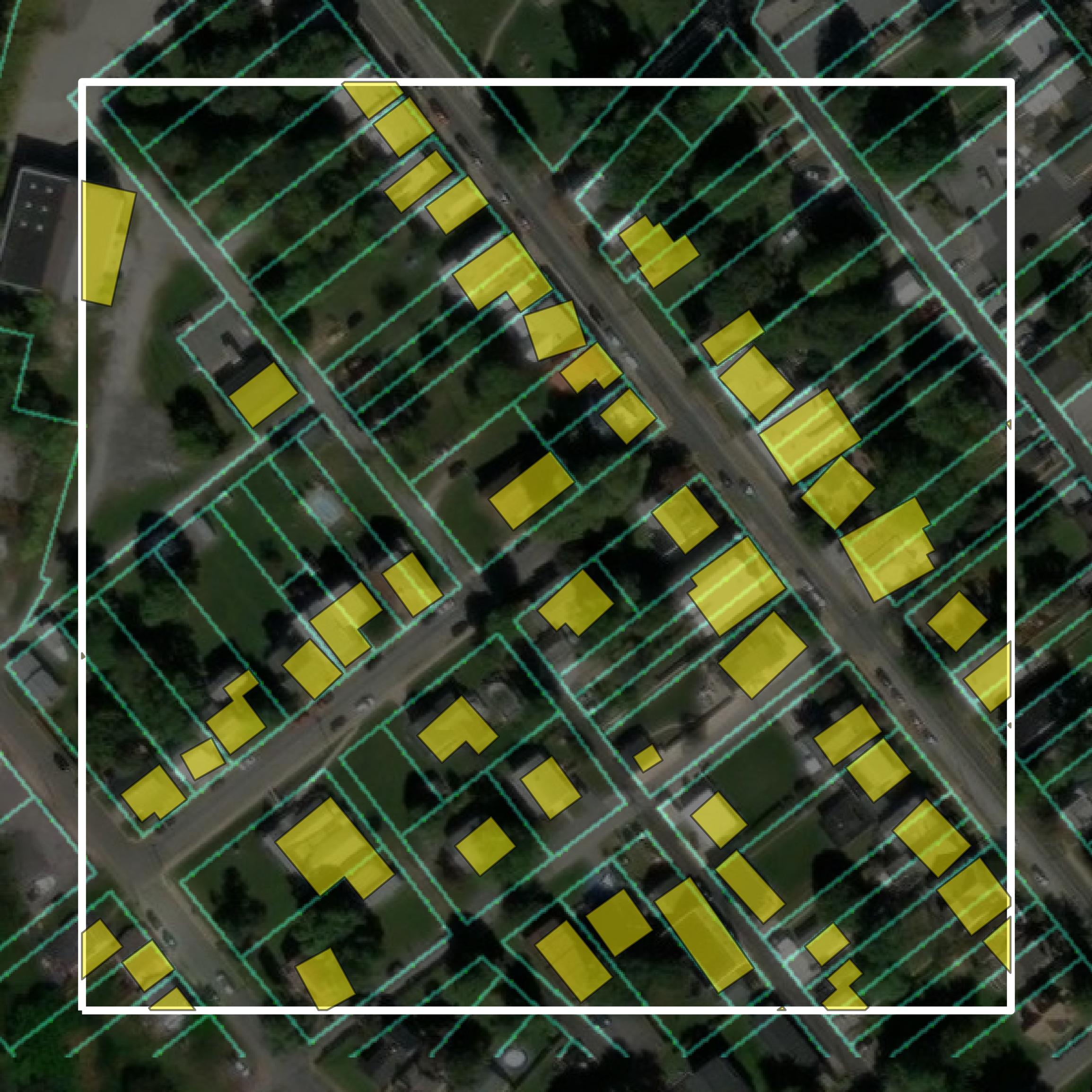 This image shows parcel and building data in Carroll County created using GIS data in Equator.