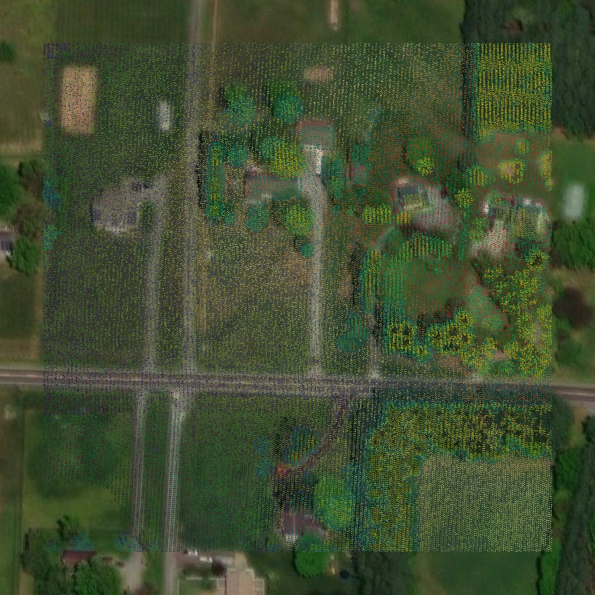 This image shows a LiDAR point cloud in Carroll County created using GIS data in Equator.
