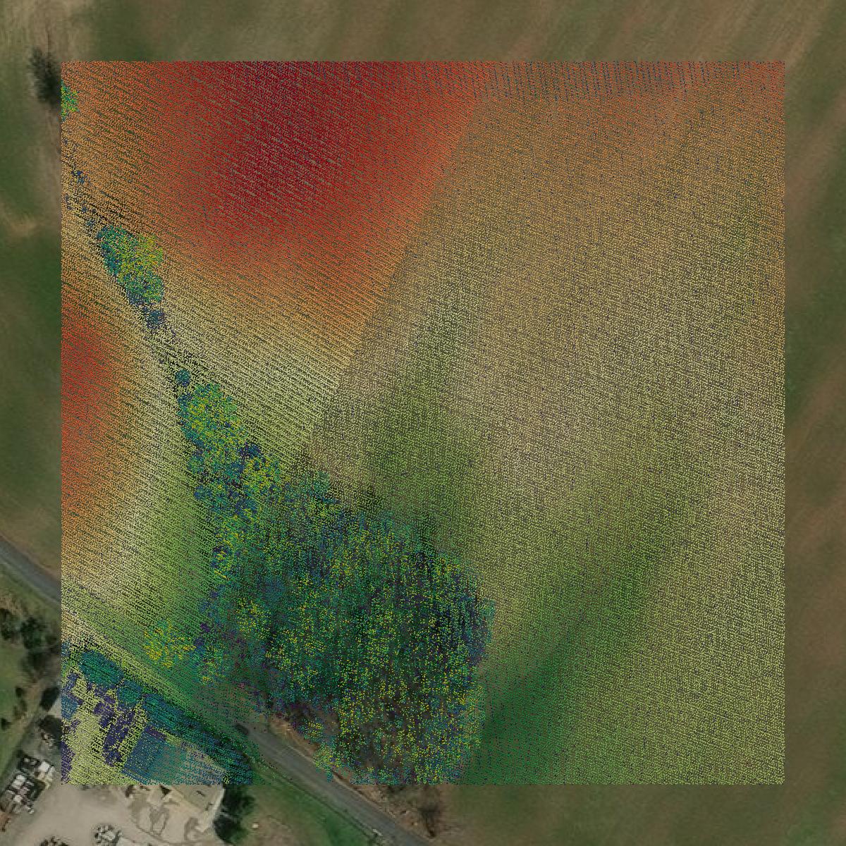 This image shows a LiDAR point cloud in Frederick County created using GIS data in Equator.