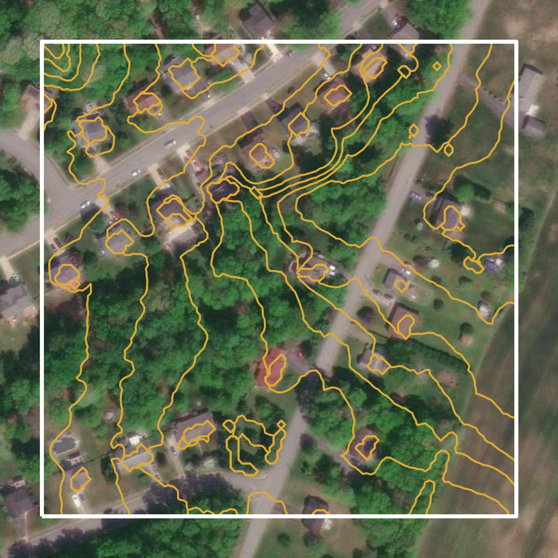 This image shows a contour map in Harford County created using GIS data in Equator.