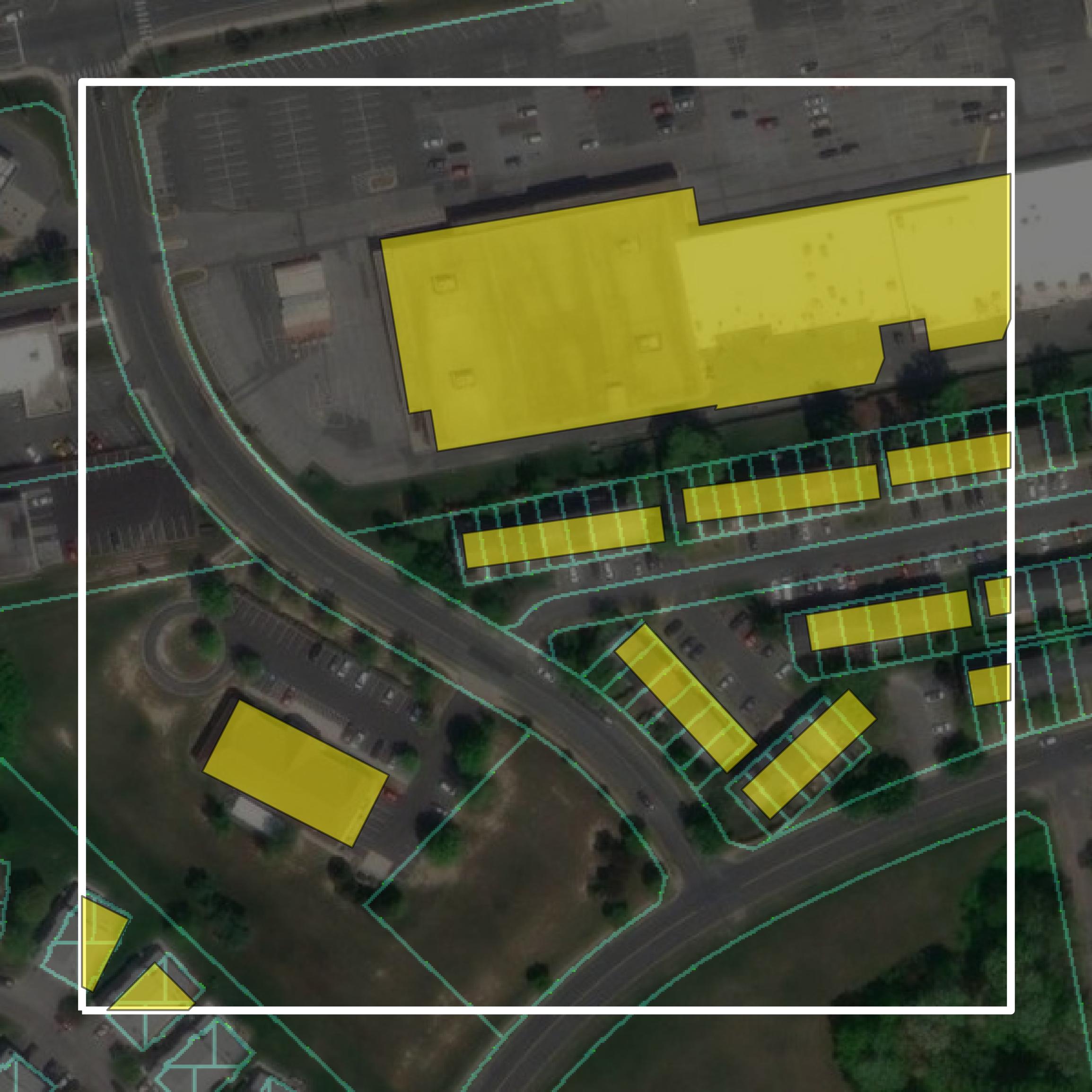 This image shows parcel and building data in Harford County created using GIS data in Equator.