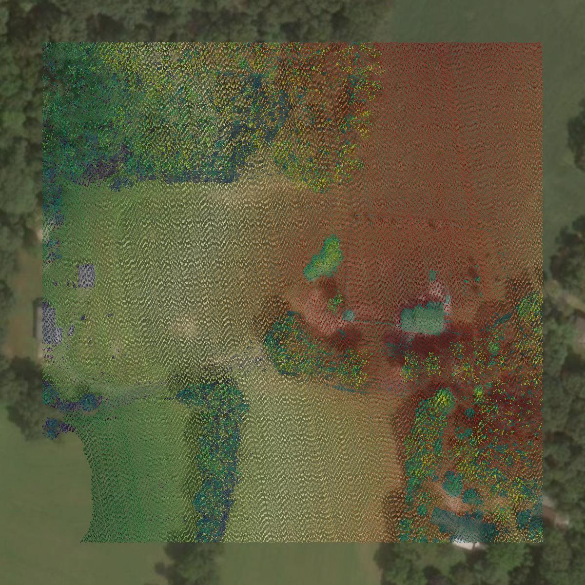 This image shows a LiDAR point cloud in Harford County created using GIS data in Equator.