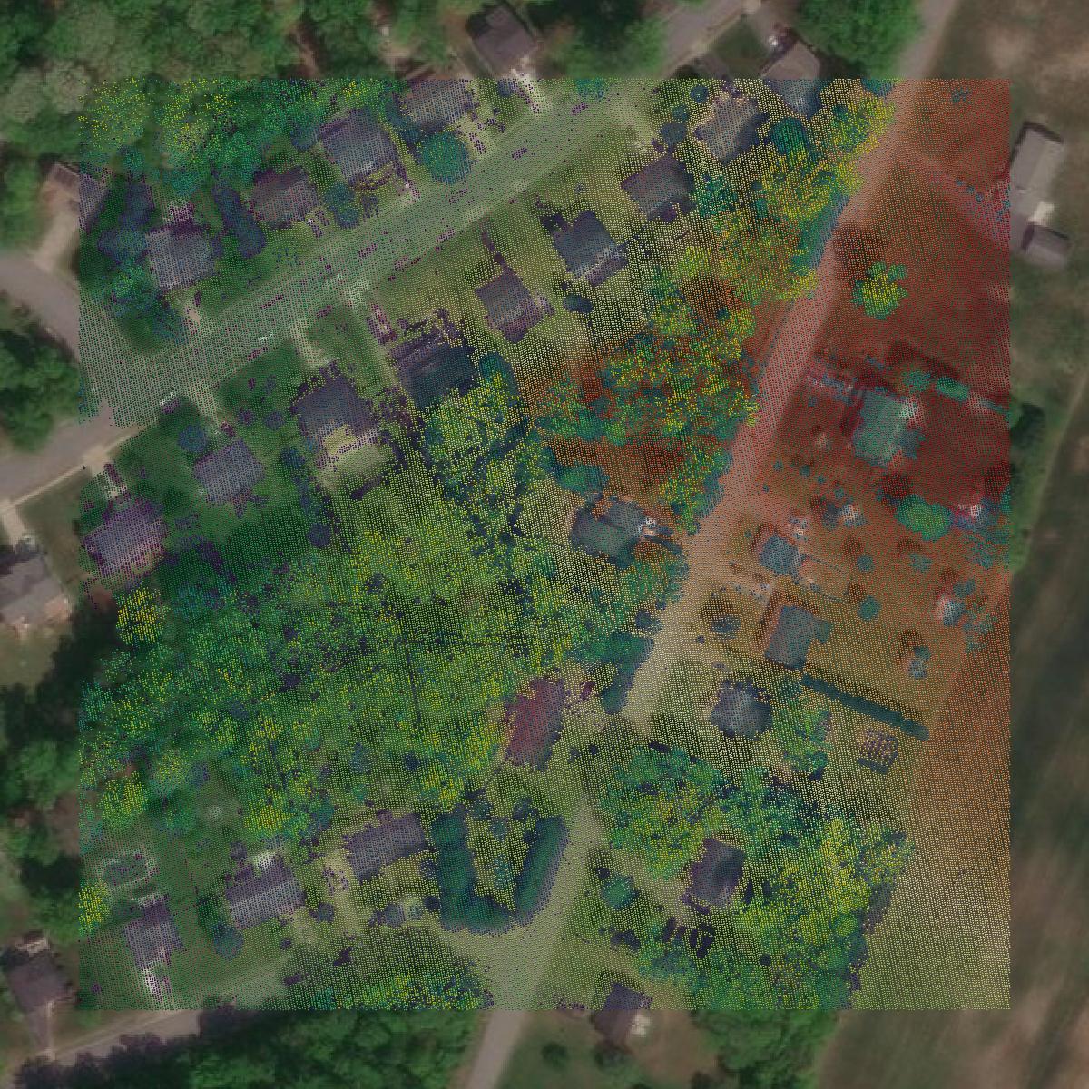 This image shows a LiDAR point cloud in Harford County created using GIS data in Equator.