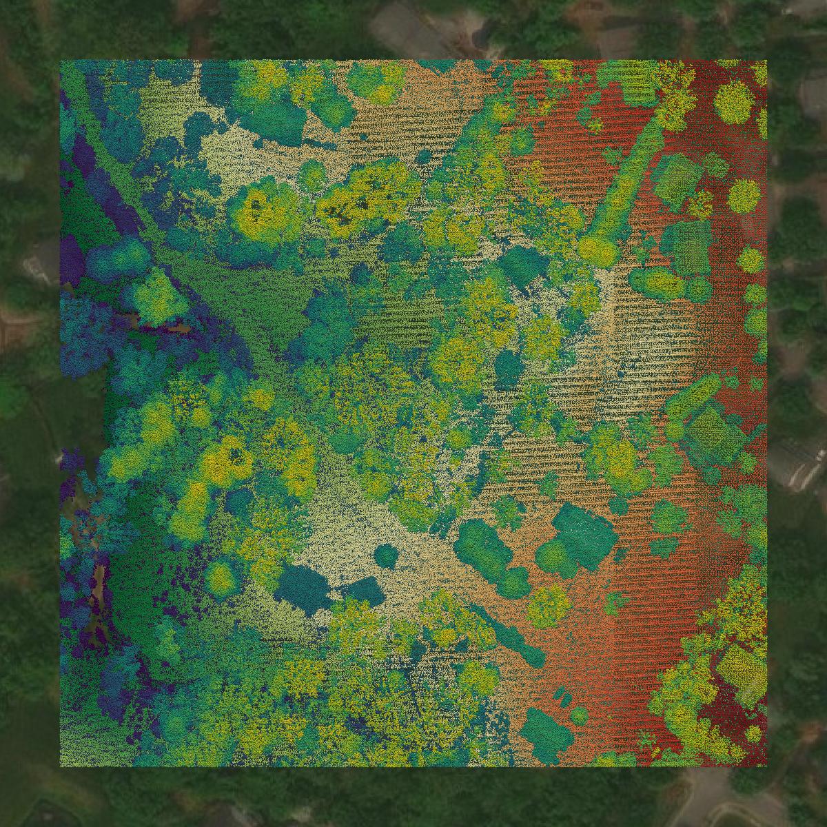 This image shows a LiDAR point cloud in Howard County created using GIS data in Equator.