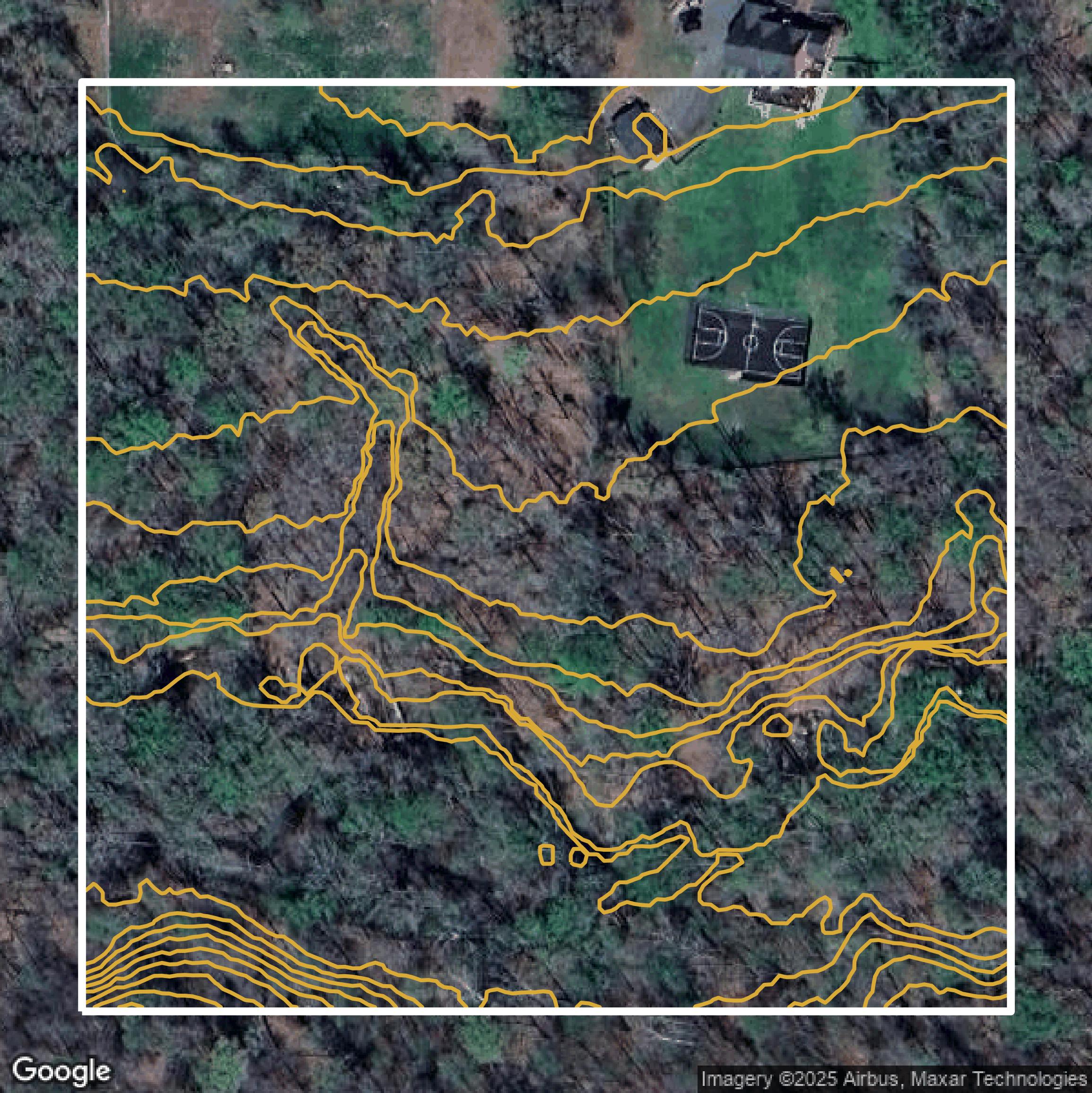 This image shows a contour map in Prince George's County created using GIS data in Equator.