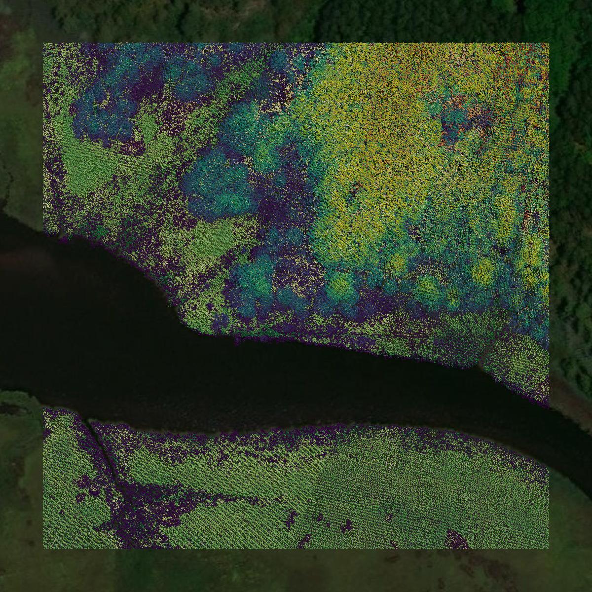 This image shows a LiDAR point cloud in Somerset County created using GIS data in Equator.