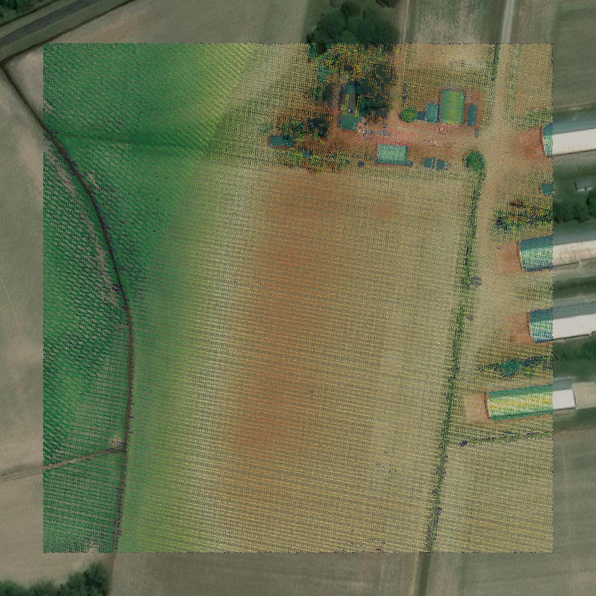 This image shows a LiDAR point cloud in Somerset County created using GIS data in Equator.