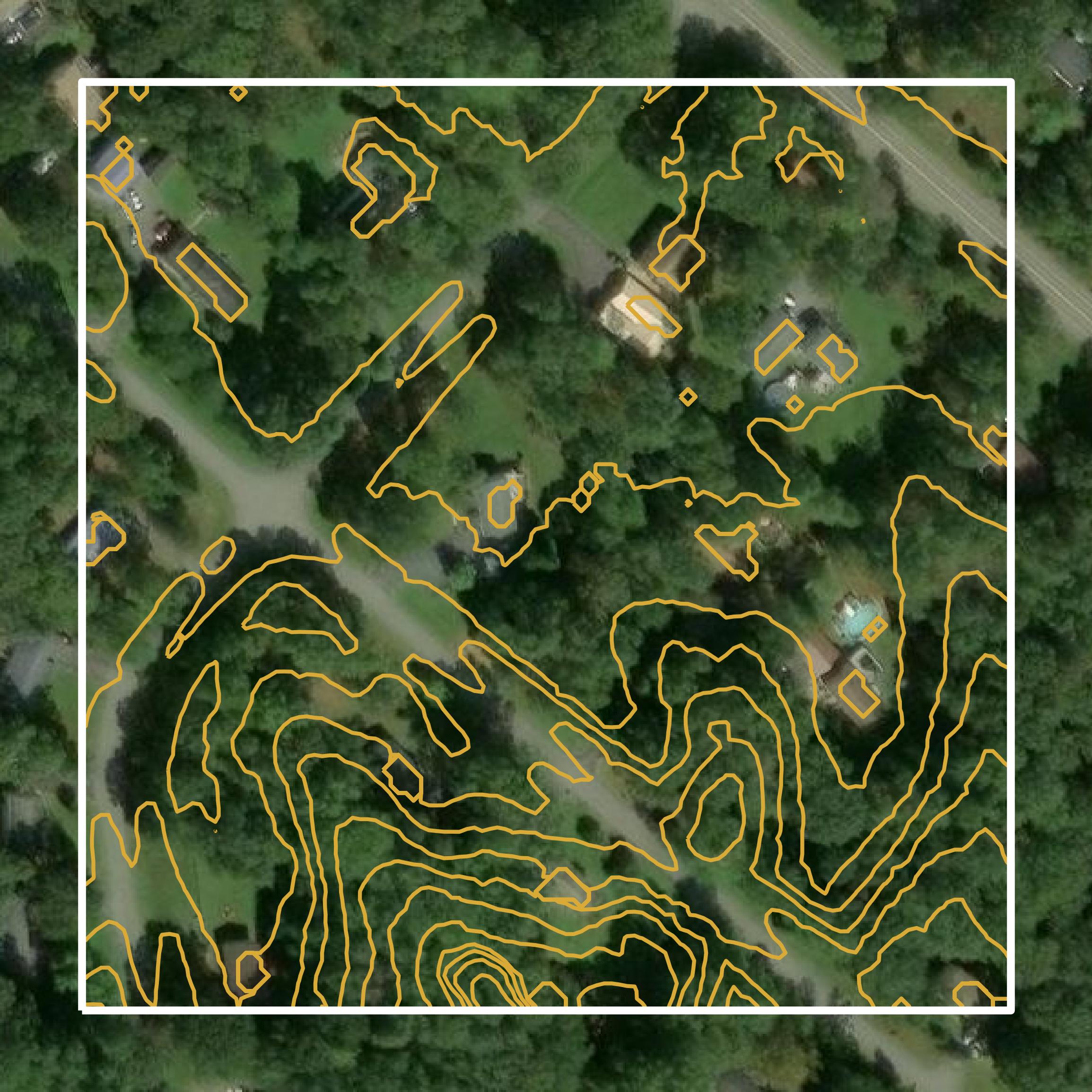 This image shows a contour map in St. Mary's County created using GIS data in Equator.