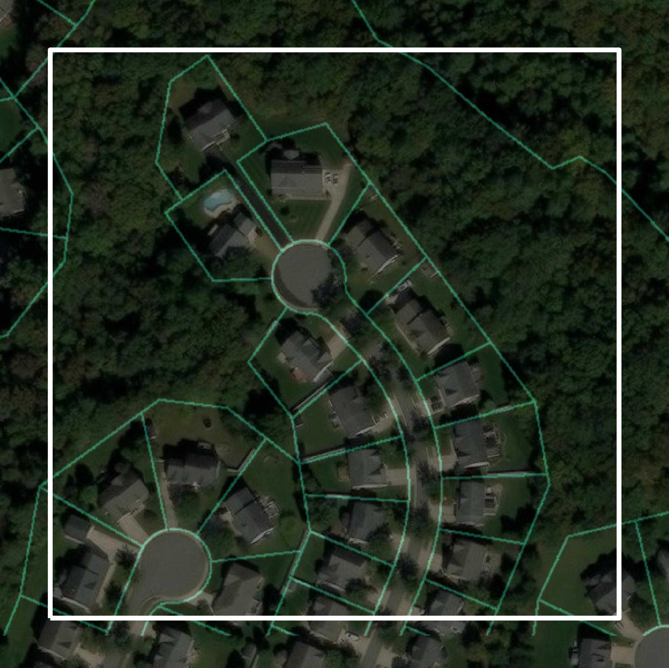This image shows parcel and building data in St. Mary's County created using GIS data in Equator.