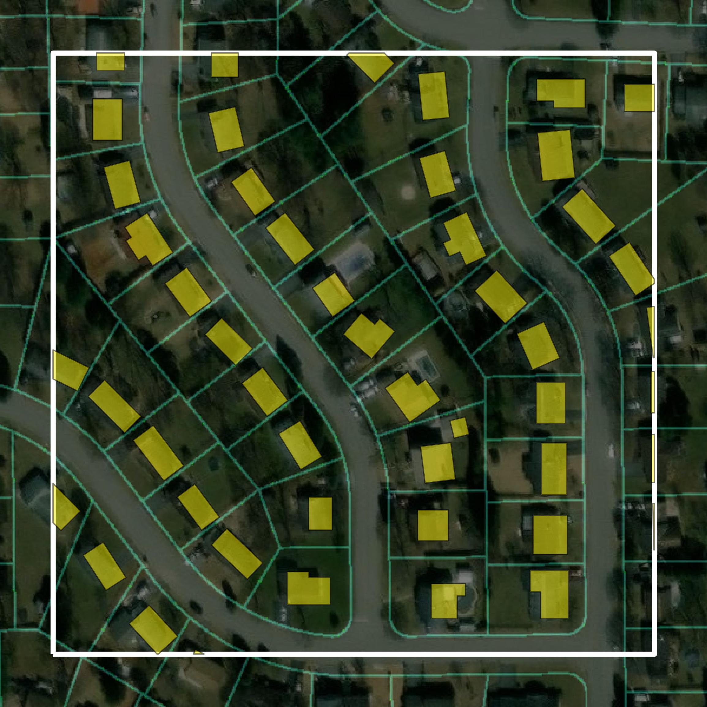 This image shows parcel and building data in Washington County created using GIS data in Equator.