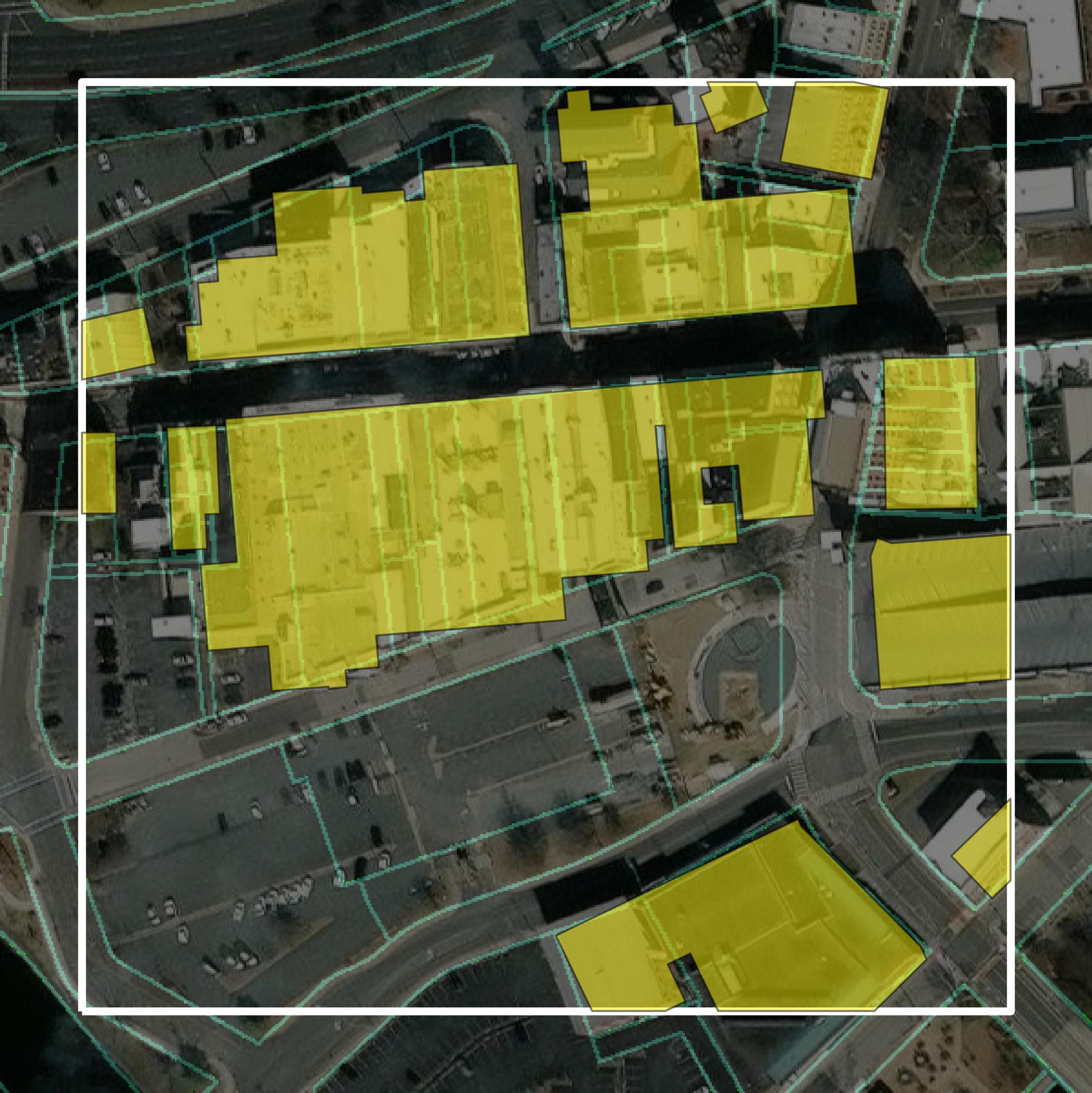 This image shows parcel and building data in Wicomico County created using GIS data in Equator.