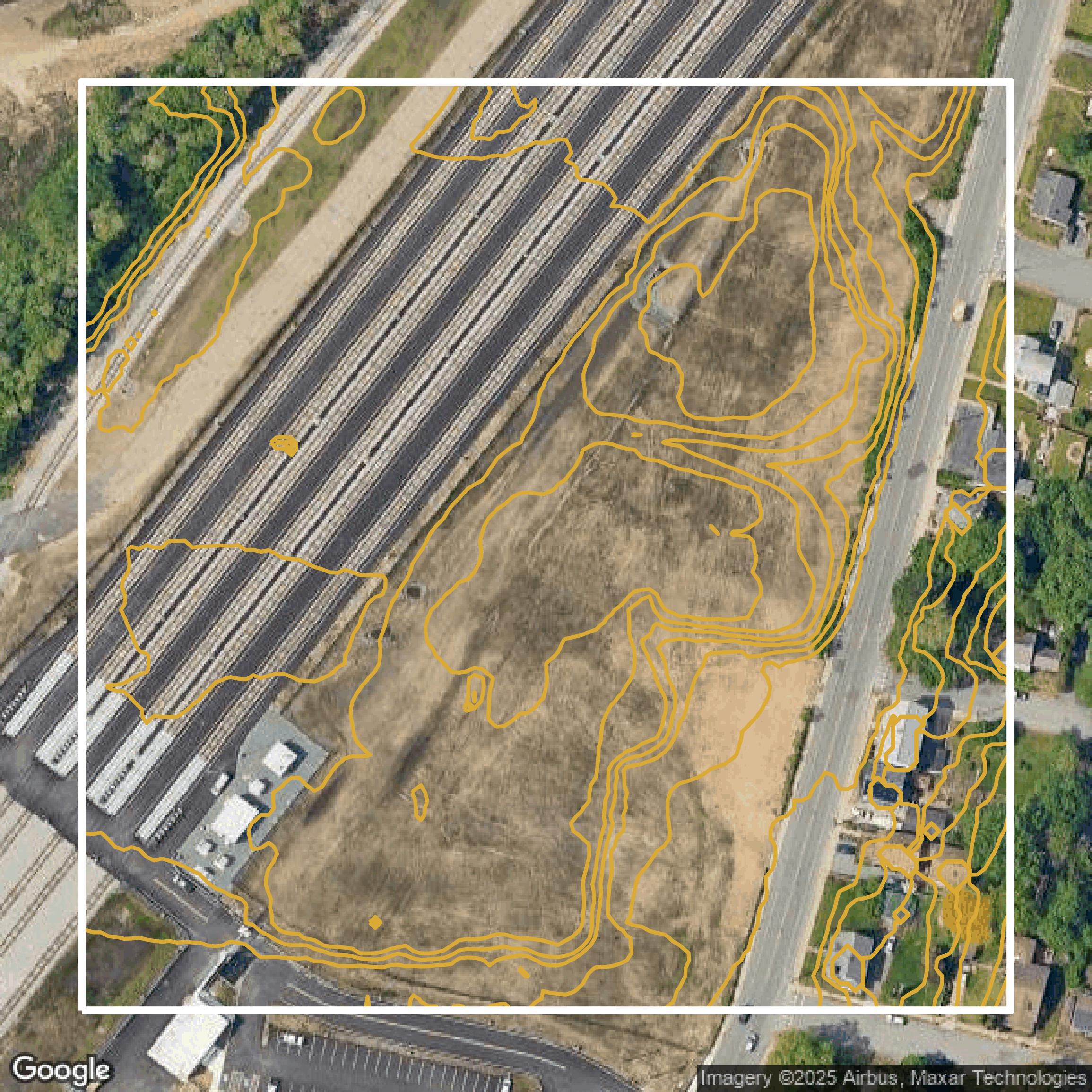This image shows a contour map in Bristol County created using GIS data in Equator.