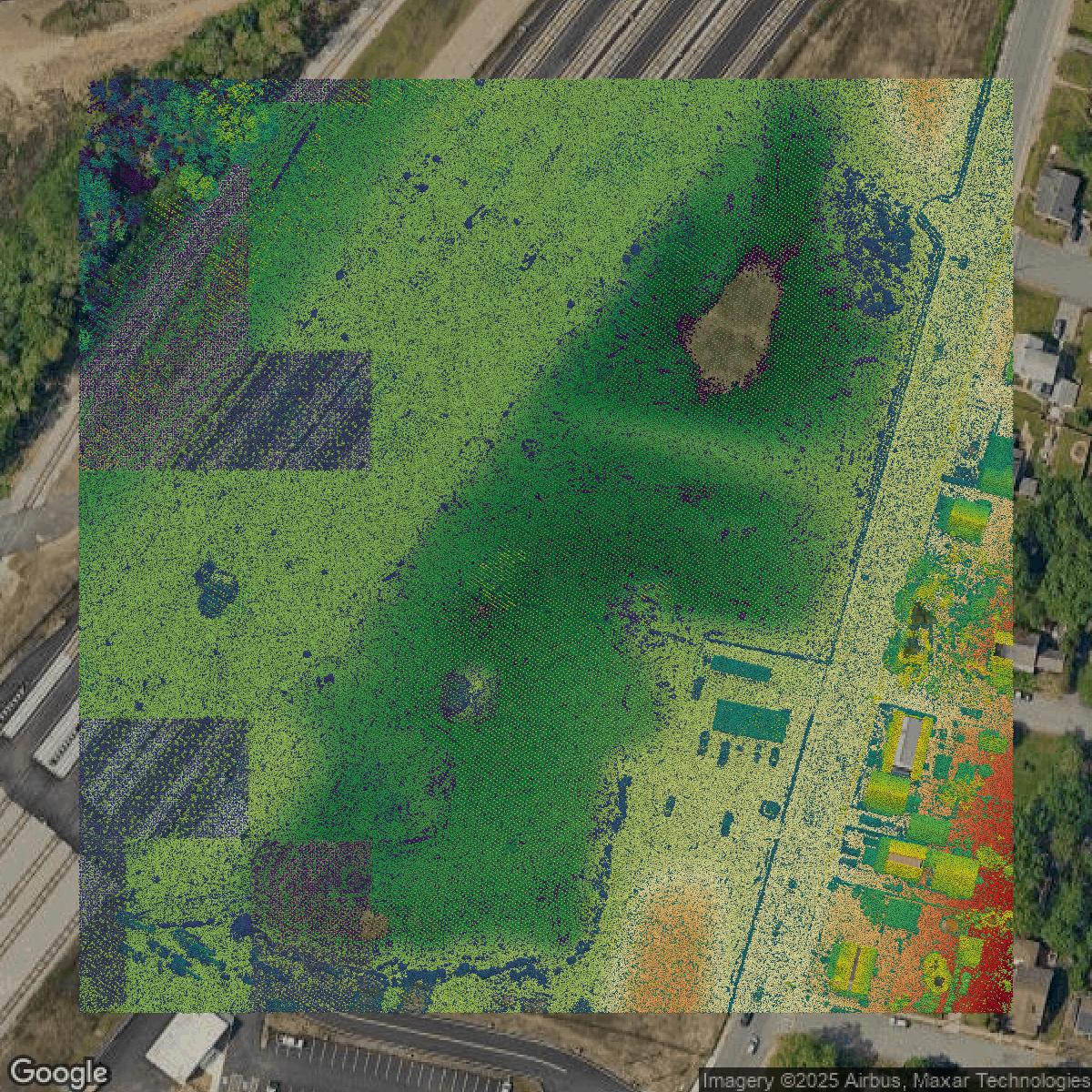 This image shows a LiDAR point cloud in Bristol County created using GIS data in Equator.