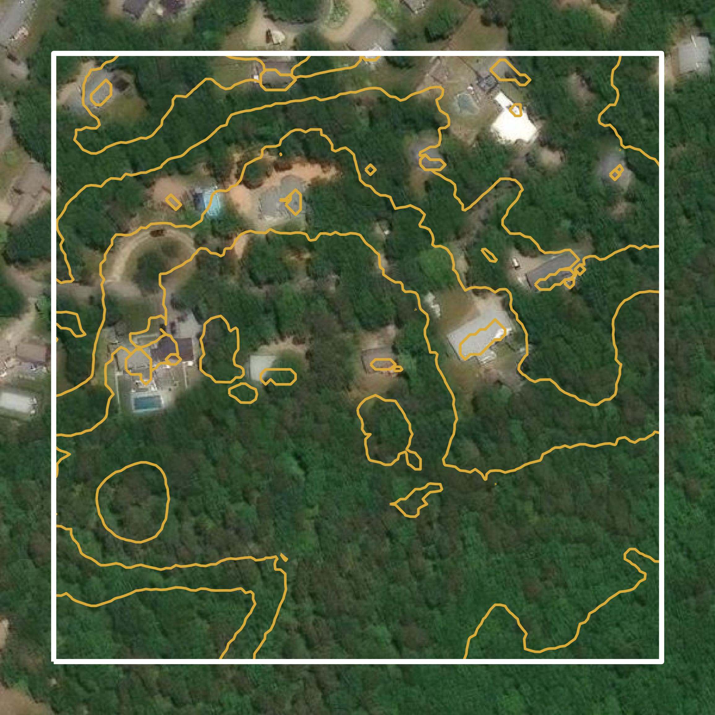 This image shows a contour map in Dukes County created using GIS data in Equator.