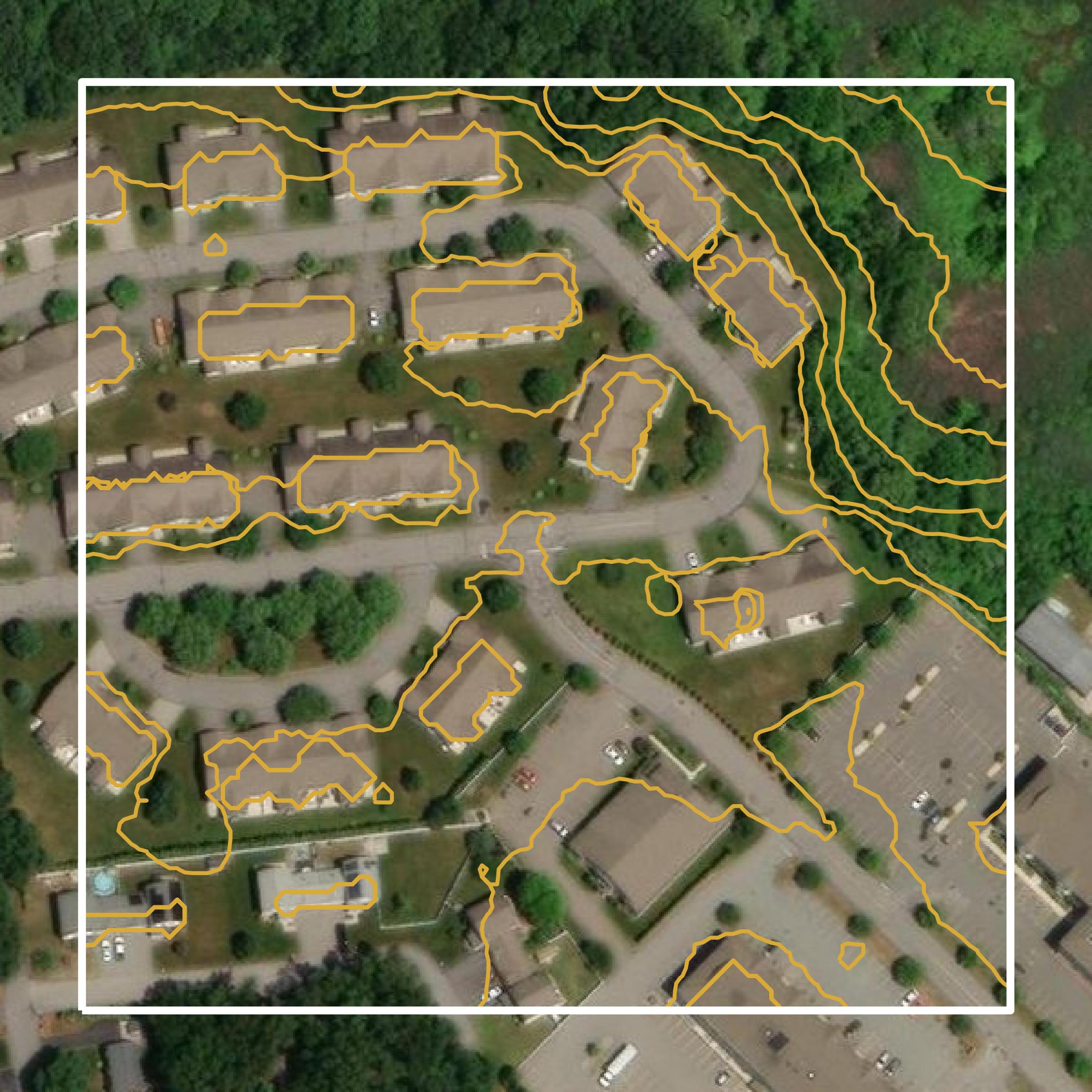 This image shows a contour map in Essex County created using GIS data in Equator.