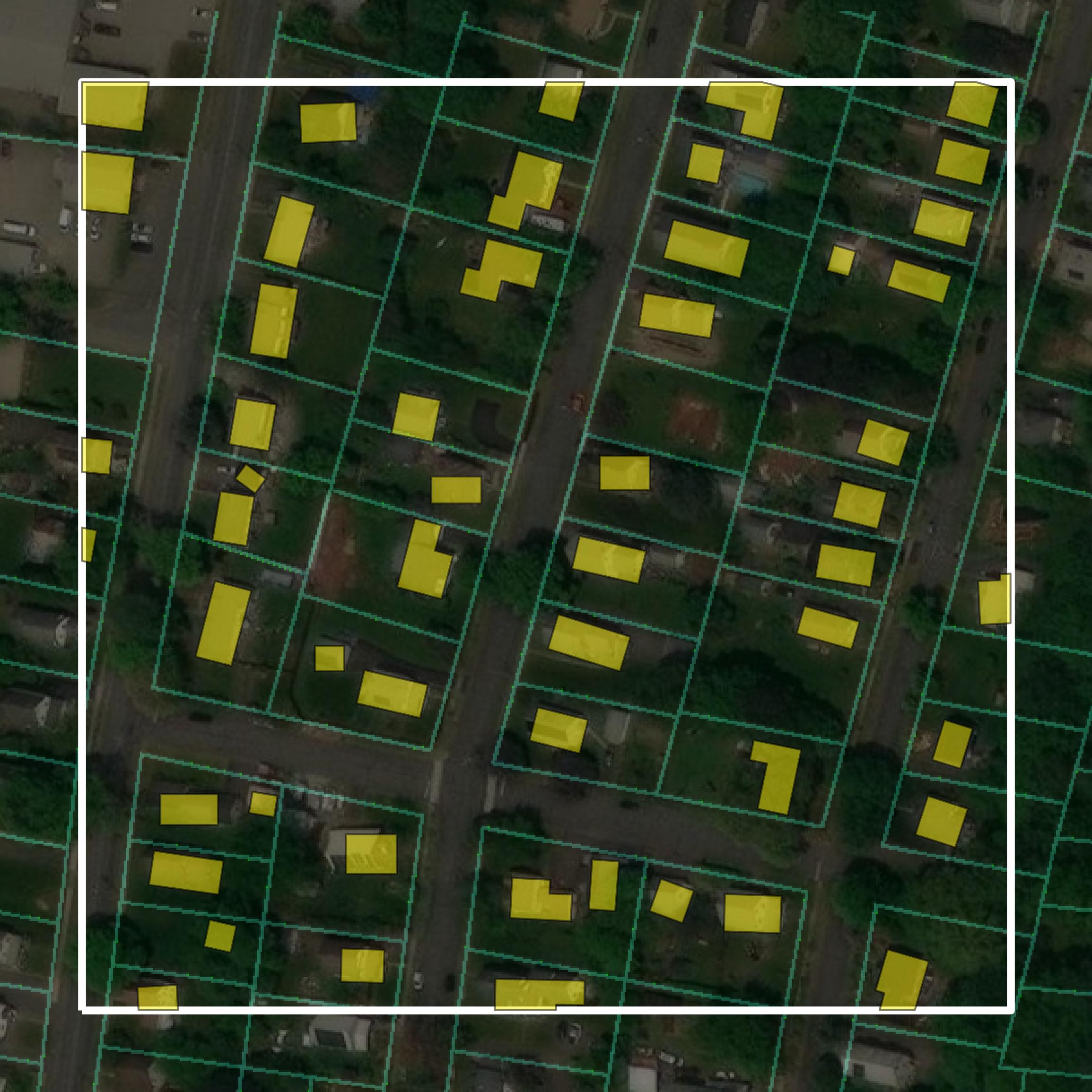 This image shows parcel and building data in Franklin County created using GIS data in Equator.