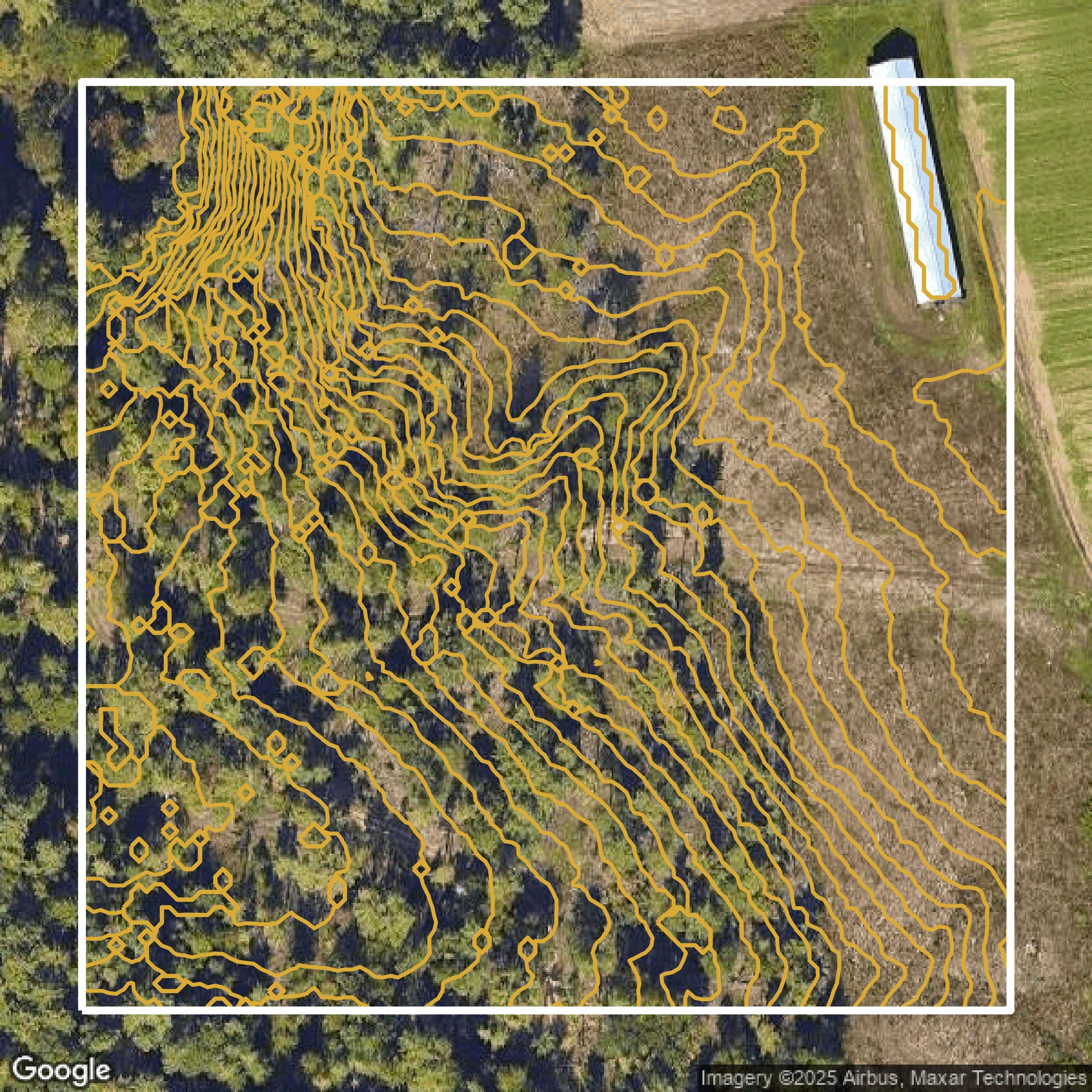 This image shows a contour map in Hampden County created using GIS data in Equator.