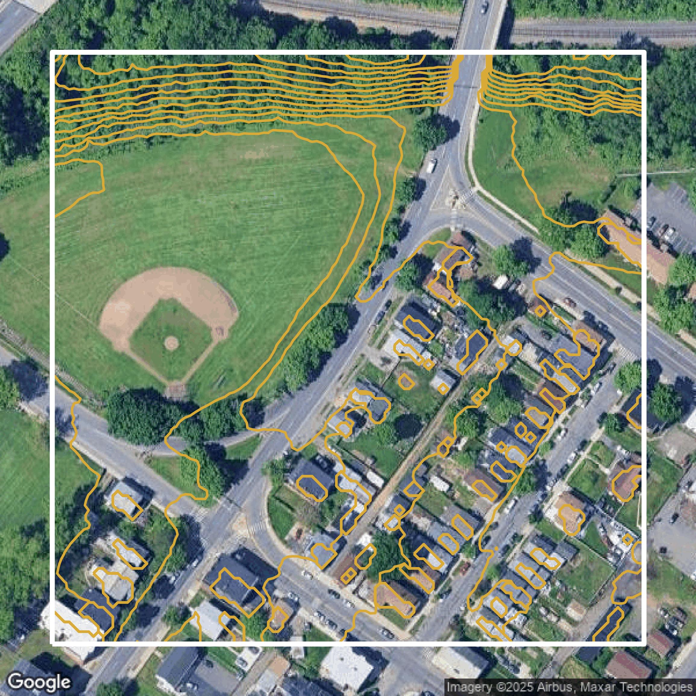 This image shows a contour map in Hampden County created using GIS data in Equator.