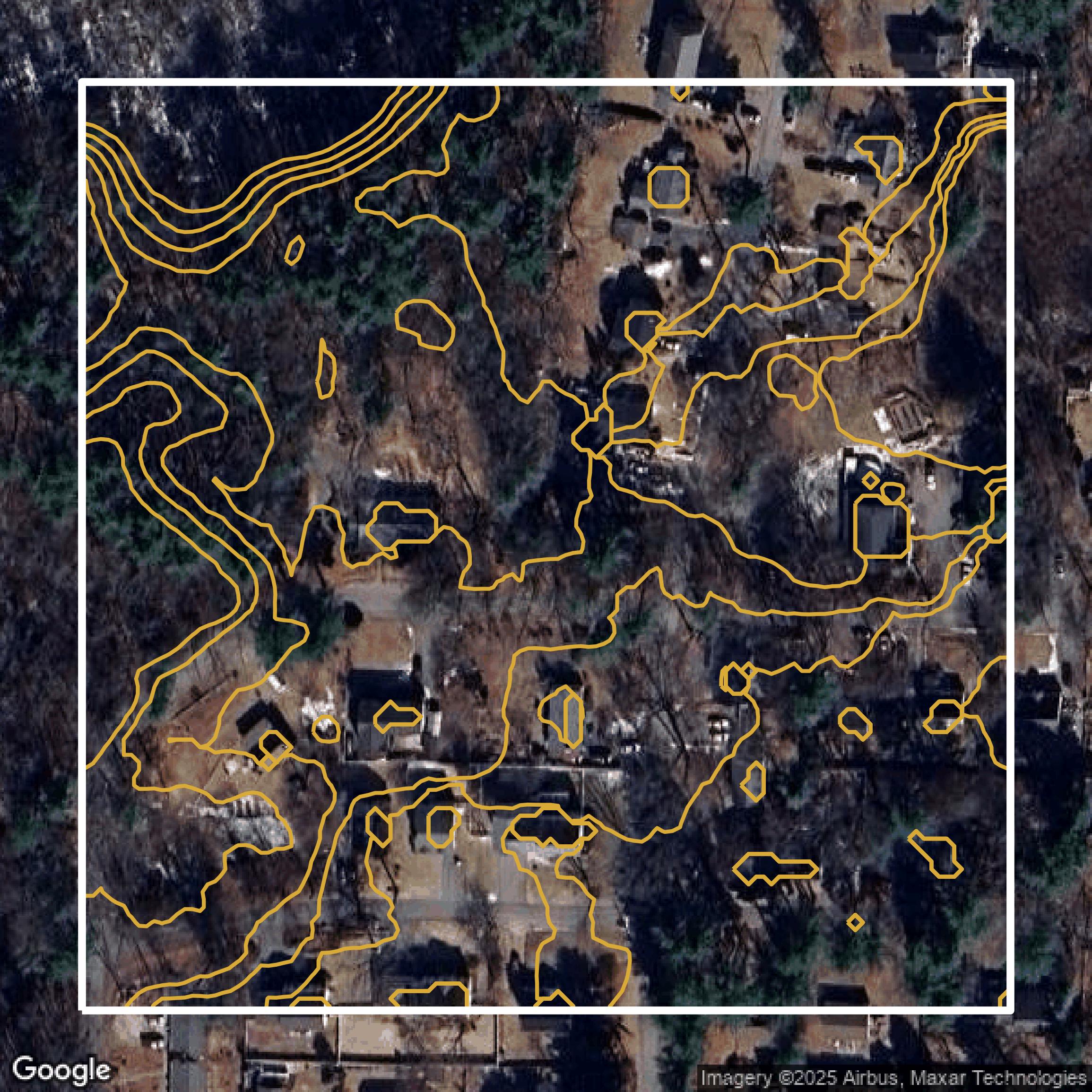 This image shows a contour map in Middlesex County created using GIS data in Equator.