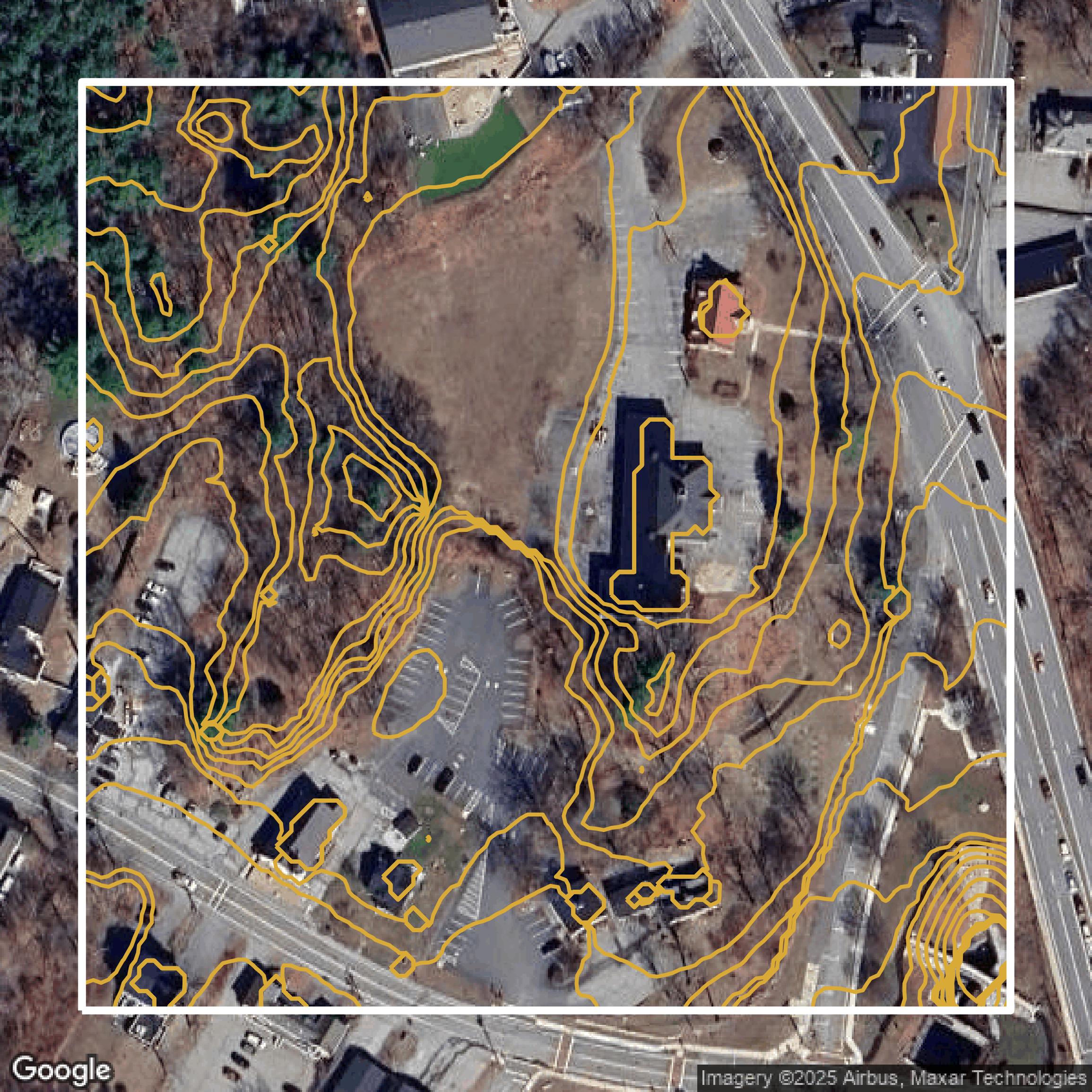 This image shows a contour map in Middlesex County created using GIS data in Equator.
